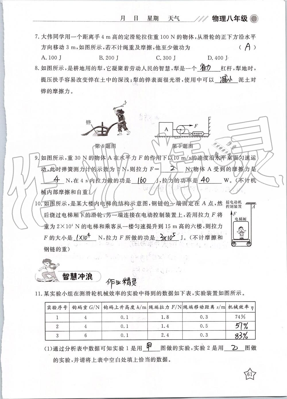 2019年湘岳假期暑假作業(yè)八年級(jí)物理 第61頁(yè)