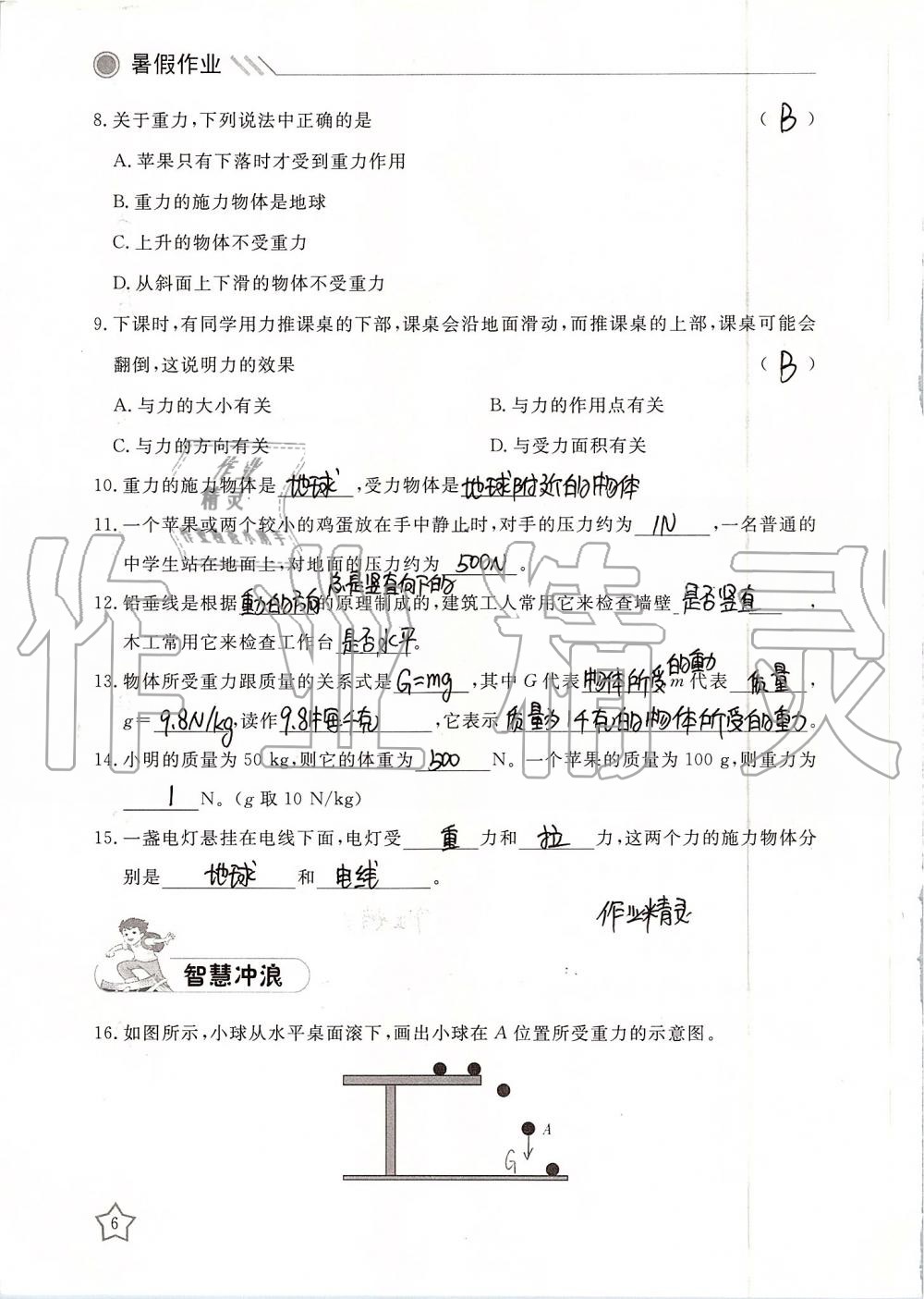 2019年湘岳假期暑假作业八年级物理 第6页