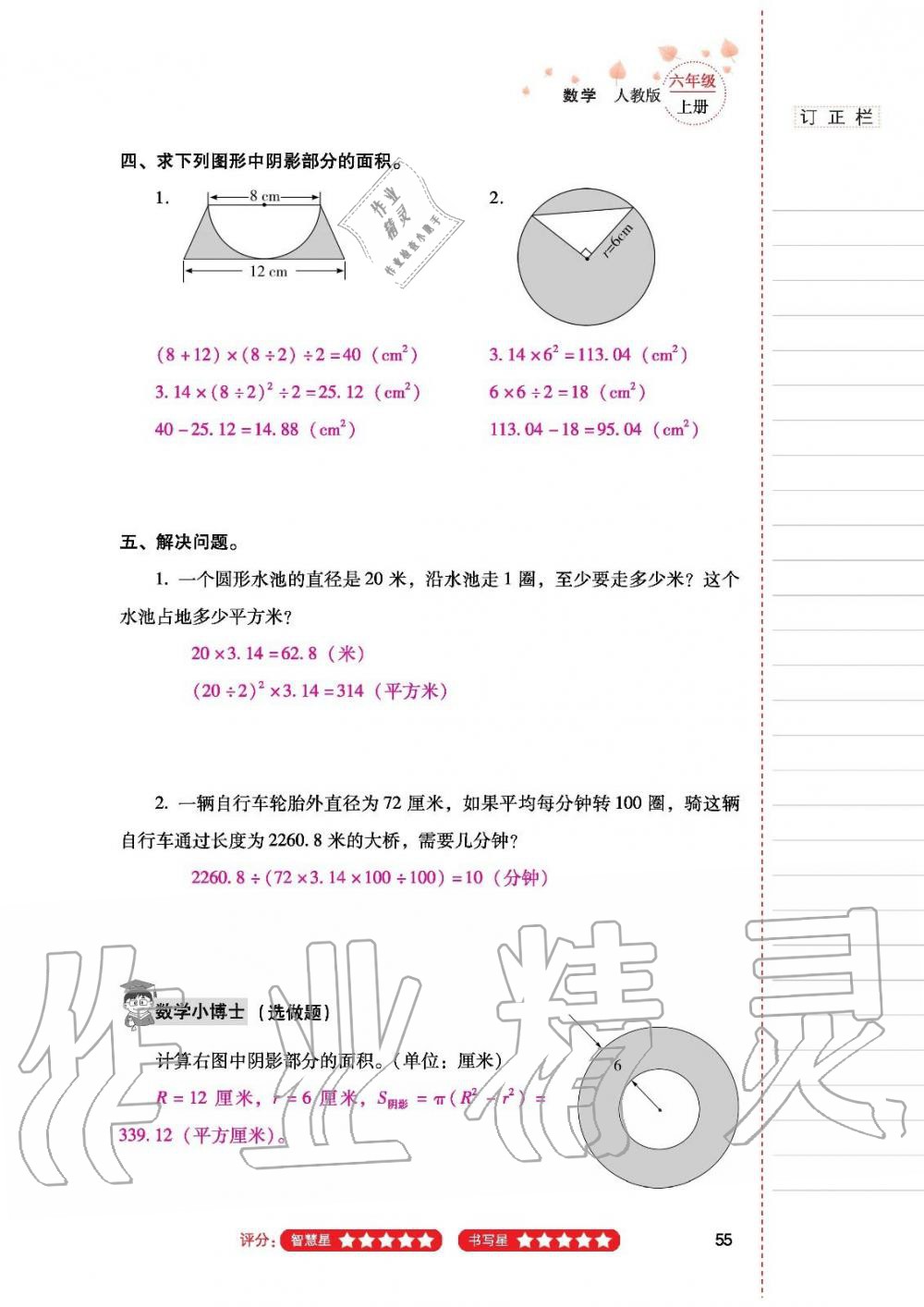 2019年云南省标准教辅同步指导训练与检测六年级数学人教版 参考答案第54页