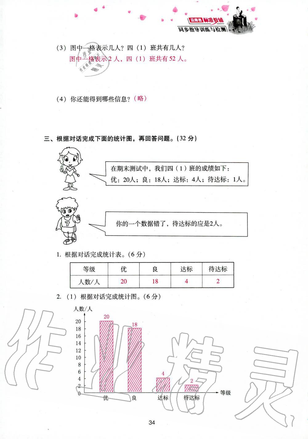 2019年云南省标准教辅同步指导训练与检测四年级数学人教版 参考答案第116页