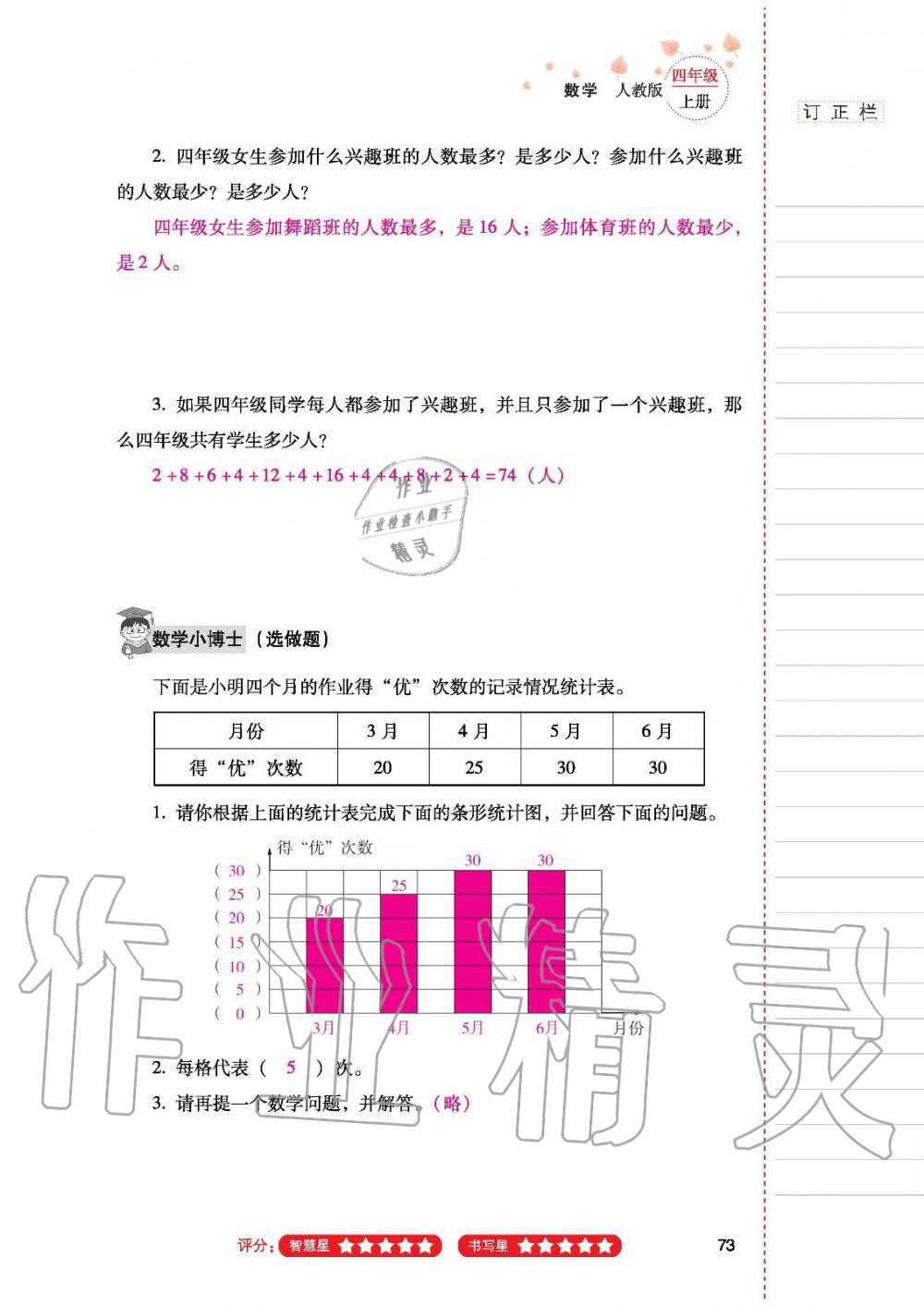 2019年云南省标准教辅同步指导训练与检测四年级数学人教版 参考答案第72页