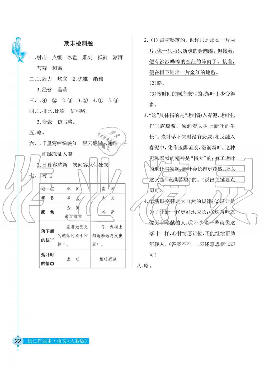 2019年長(zhǎng)江作業(yè)本同步練習(xí)冊(cè)六年級(jí)語(yǔ)文上冊(cè)人教版 第22頁(yè)