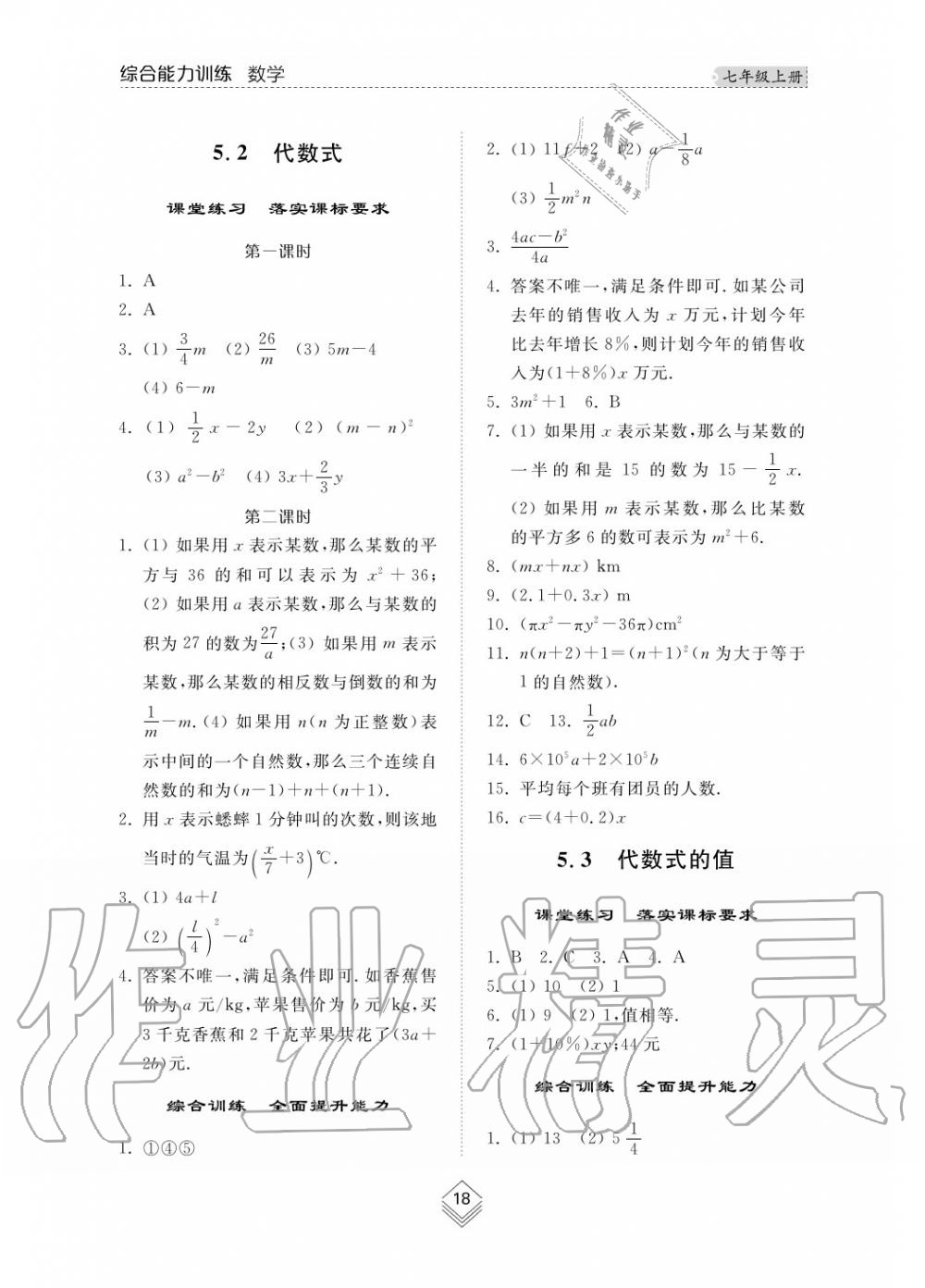 2019年綜合能力訓練七年級數(shù)學上冊其它 第19頁