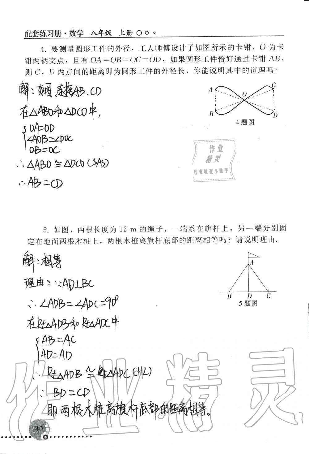 2019年配套練習(xí)冊八年級數(shù)學(xué)上冊人教版 第40頁