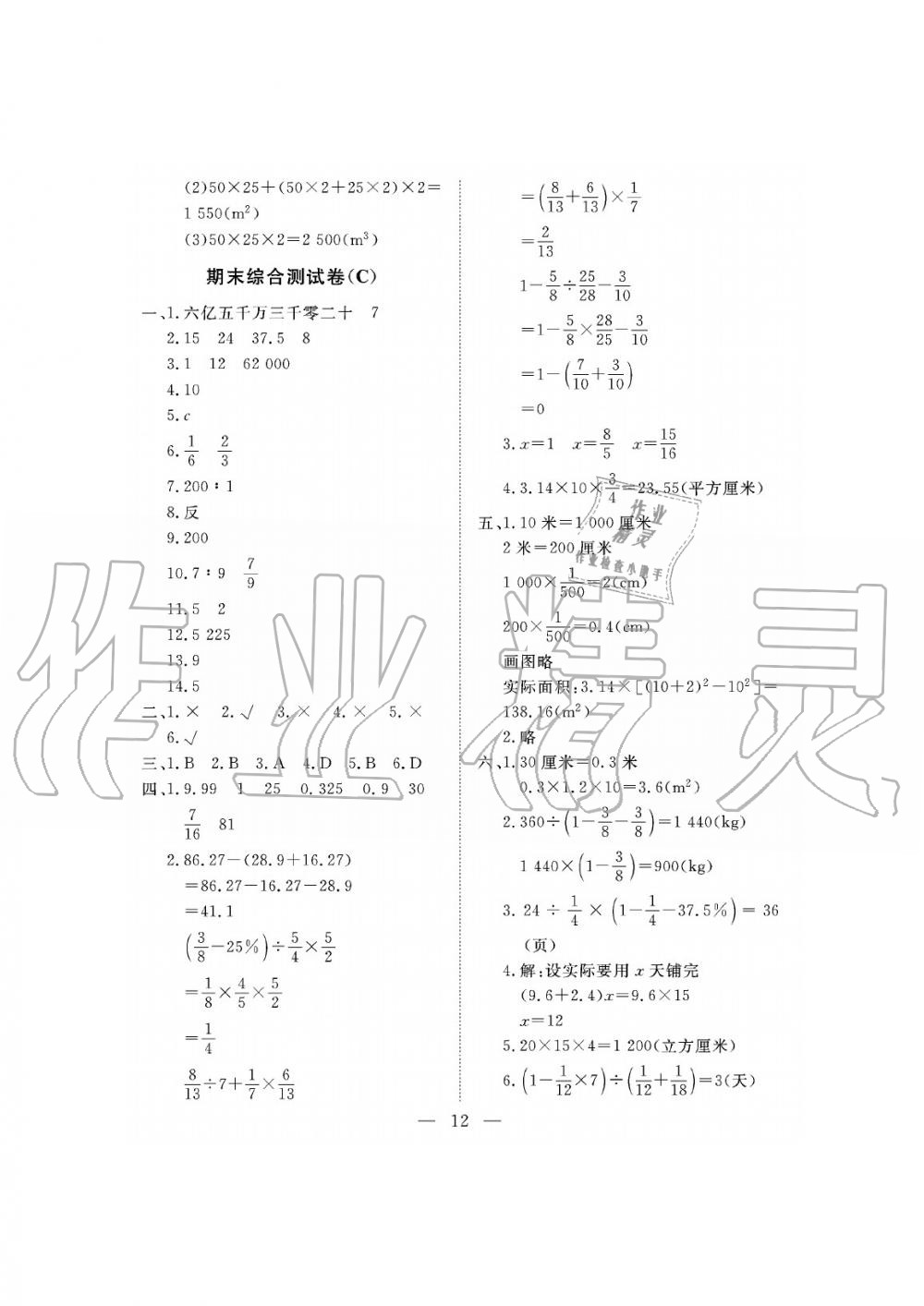 2019年新课程学习指导海南出版社六年级数学下册人教版测试卷 第12页