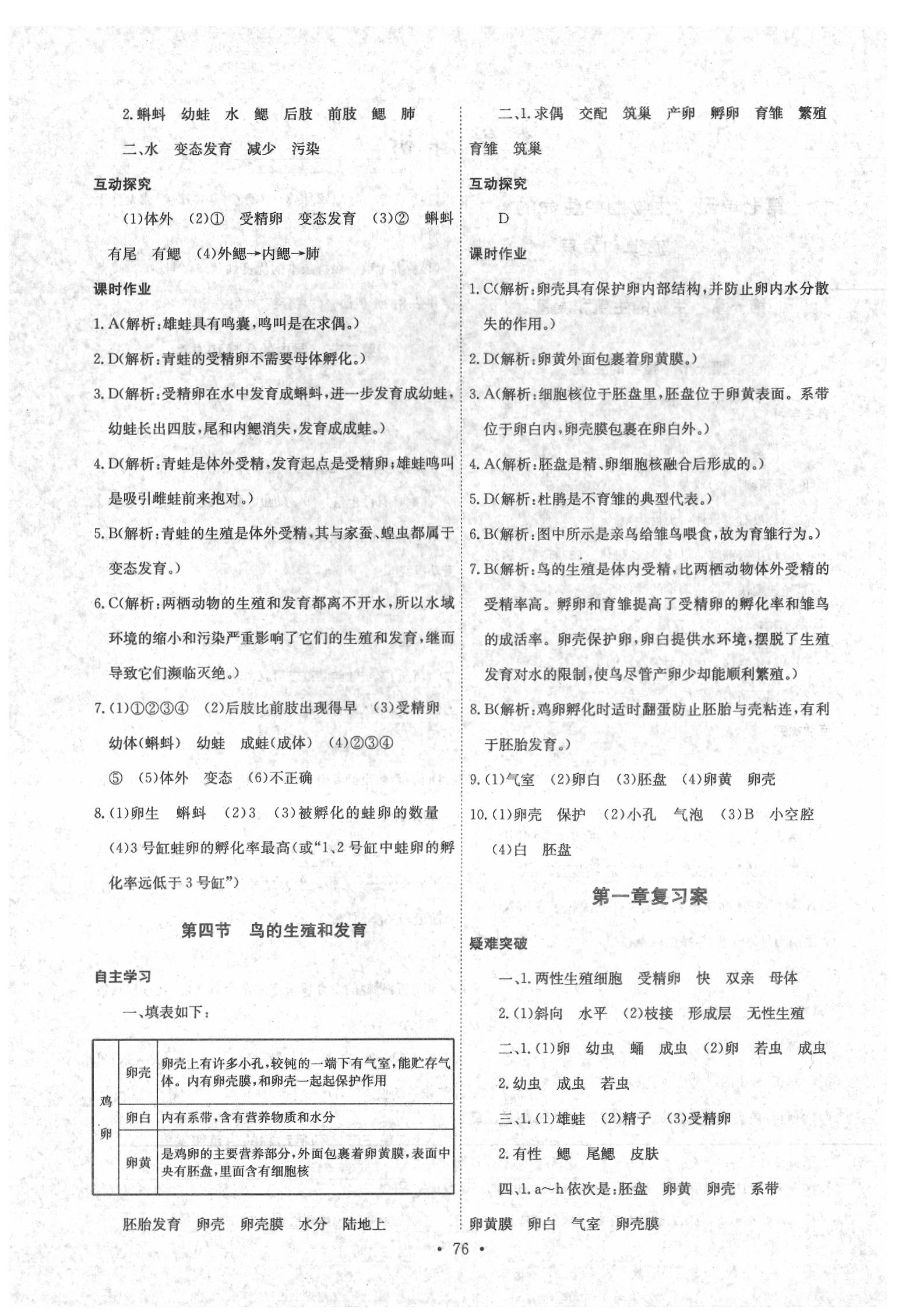 2020年长江全能学案同步练习册八年级生物学下册人教版 参考答案第2页