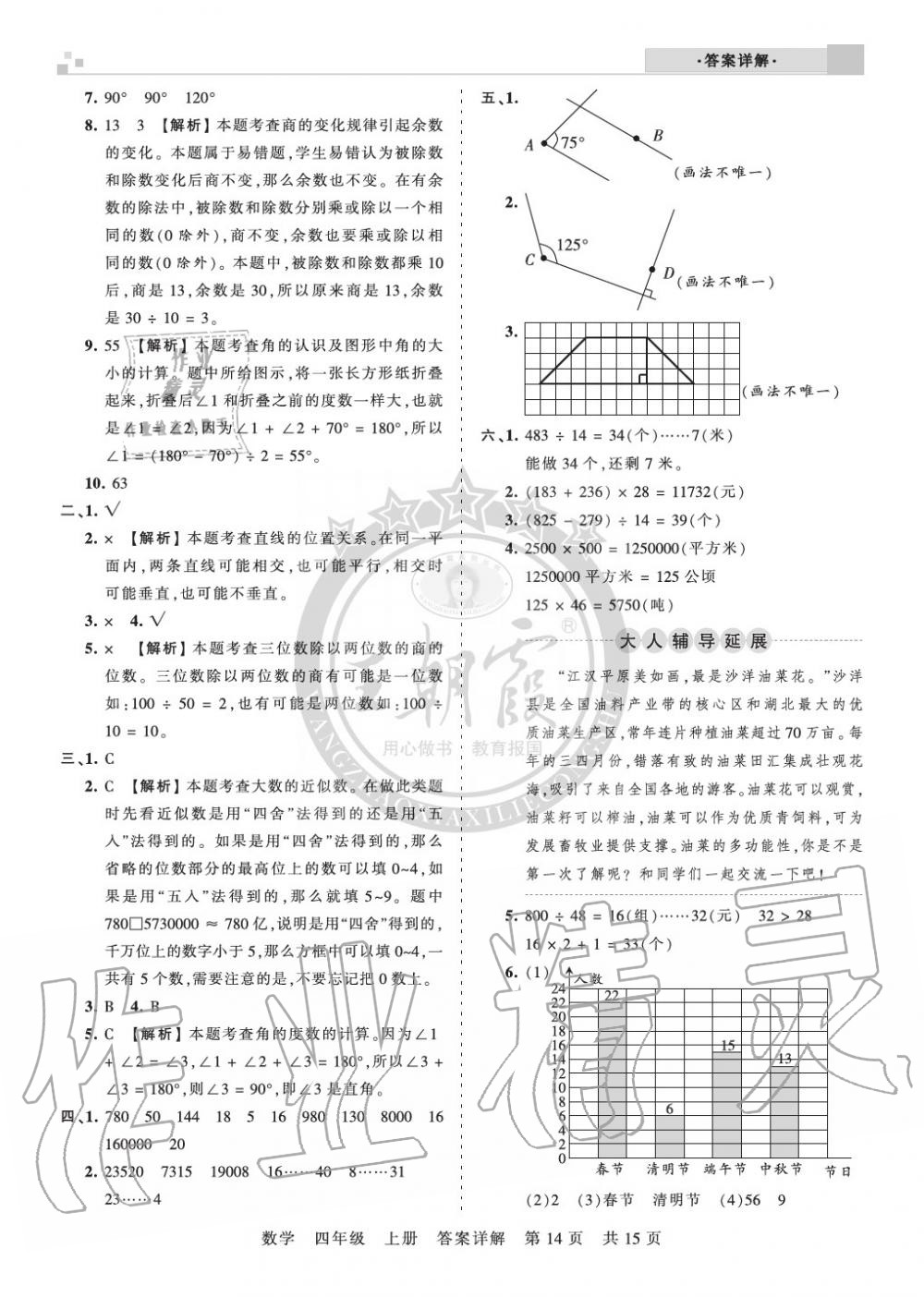 2019年王朝霞各地期末試卷精選四年級數(shù)學(xué)上冊人教版湖北 第14頁