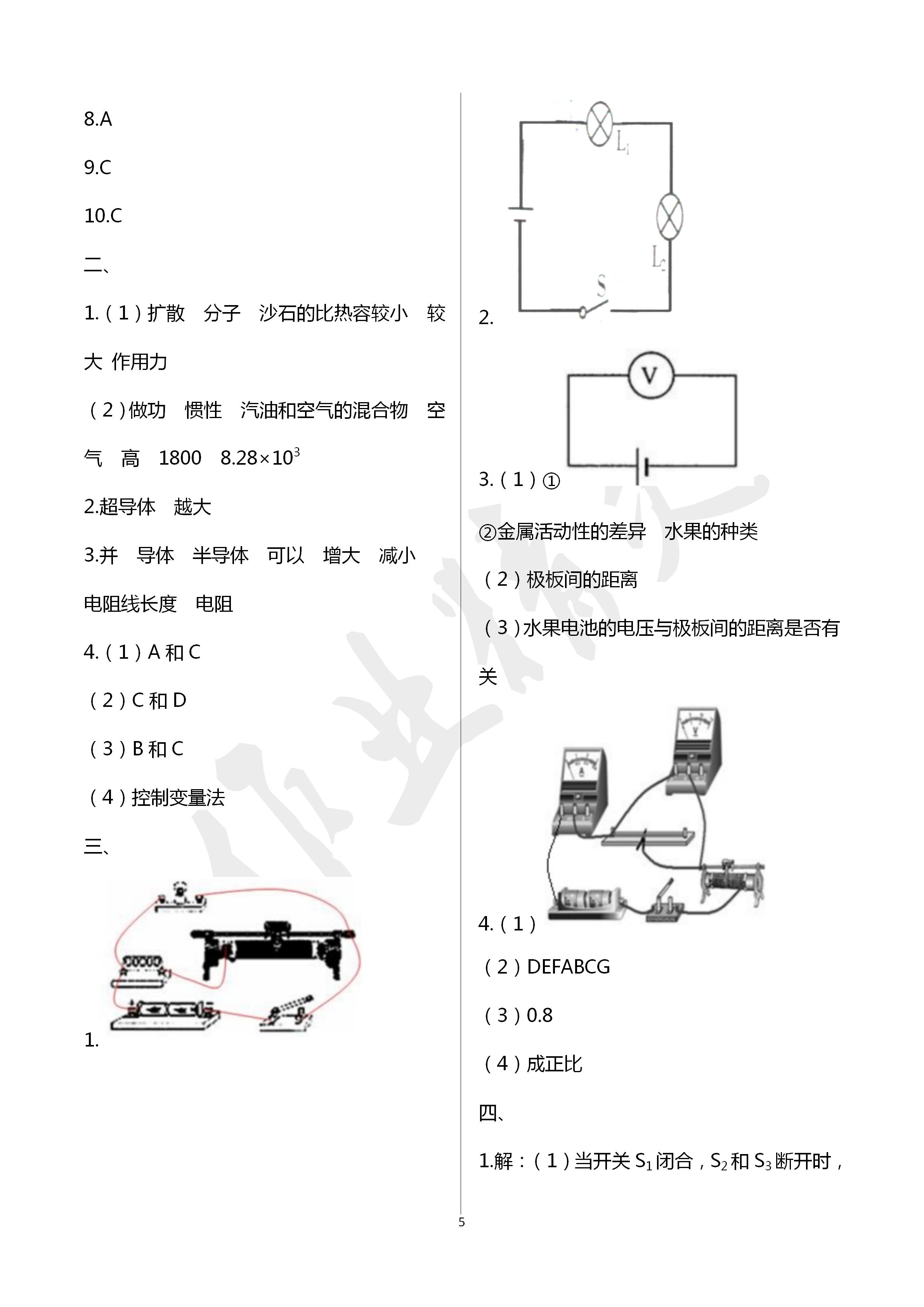 2020年寒假作業(yè)及活動(dòng)九年級(jí)物理人教版 第5頁(yè)