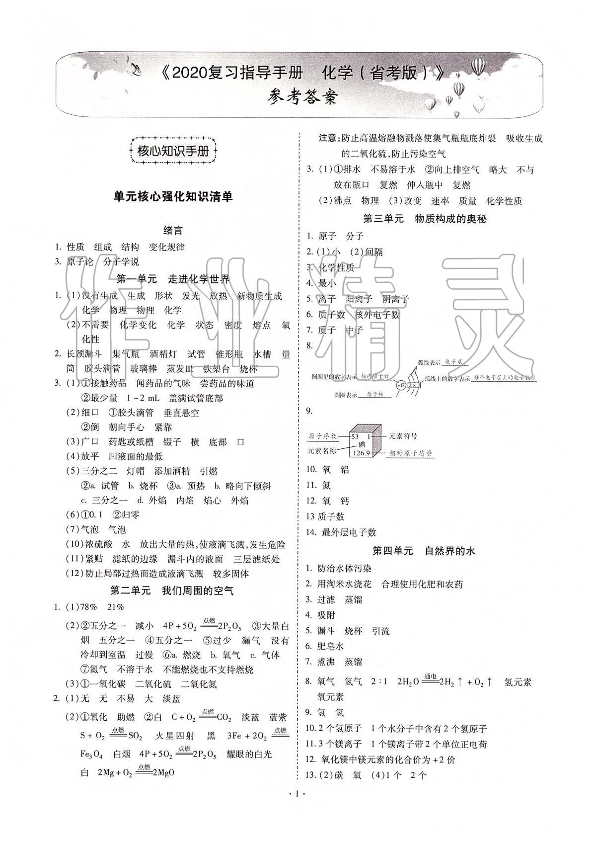 2020年云南省初中學業(yè)水平考試復習指導手冊化學 第1頁