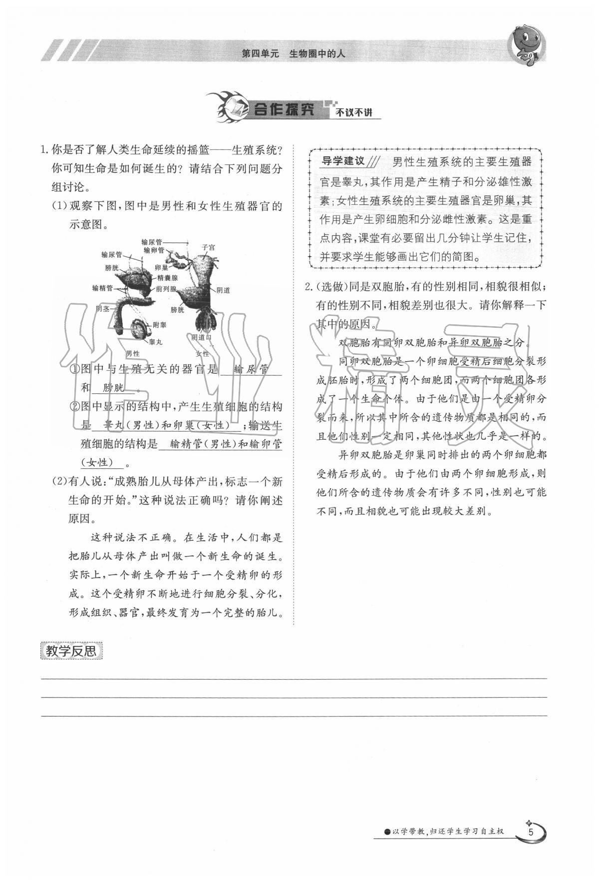 2020年金太陽導(dǎo)學(xué)案七年級生物下冊人教版 第5頁