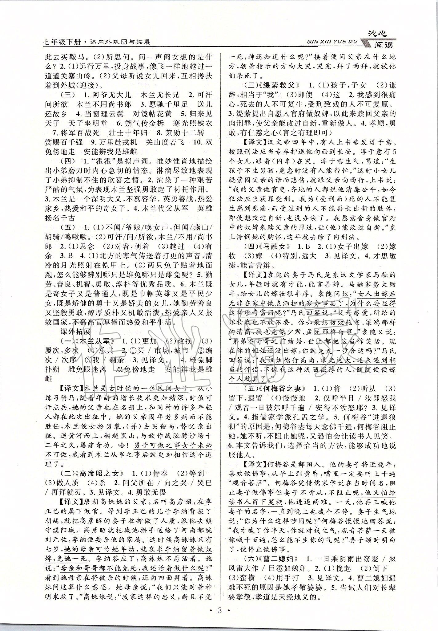 2020年初中文言文课内外巩固与拓展七年级下册人教版 第3页