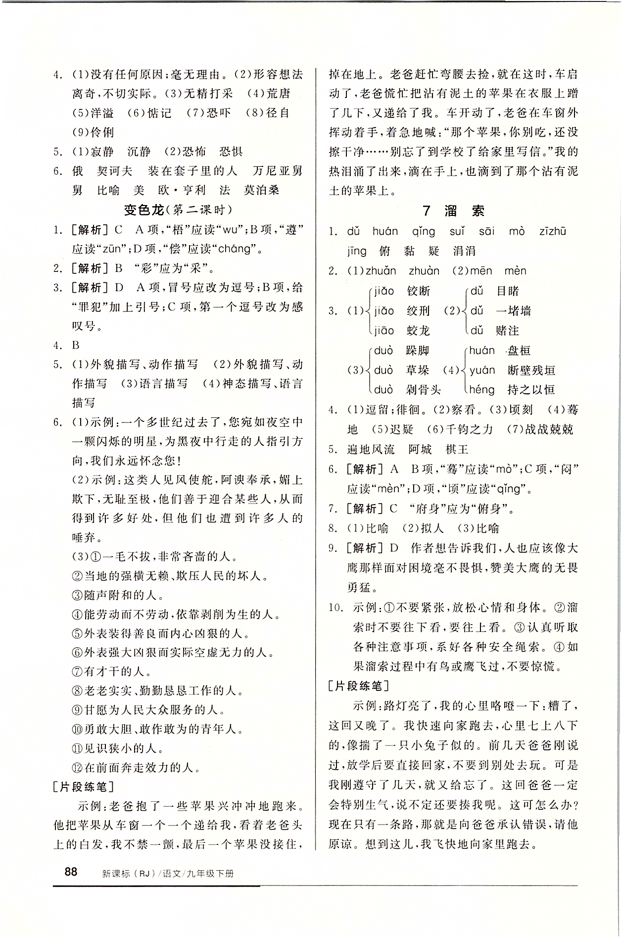 2020年全品基礎(chǔ)小練習(xí)九年級語文下冊人教版 參考答案第4頁