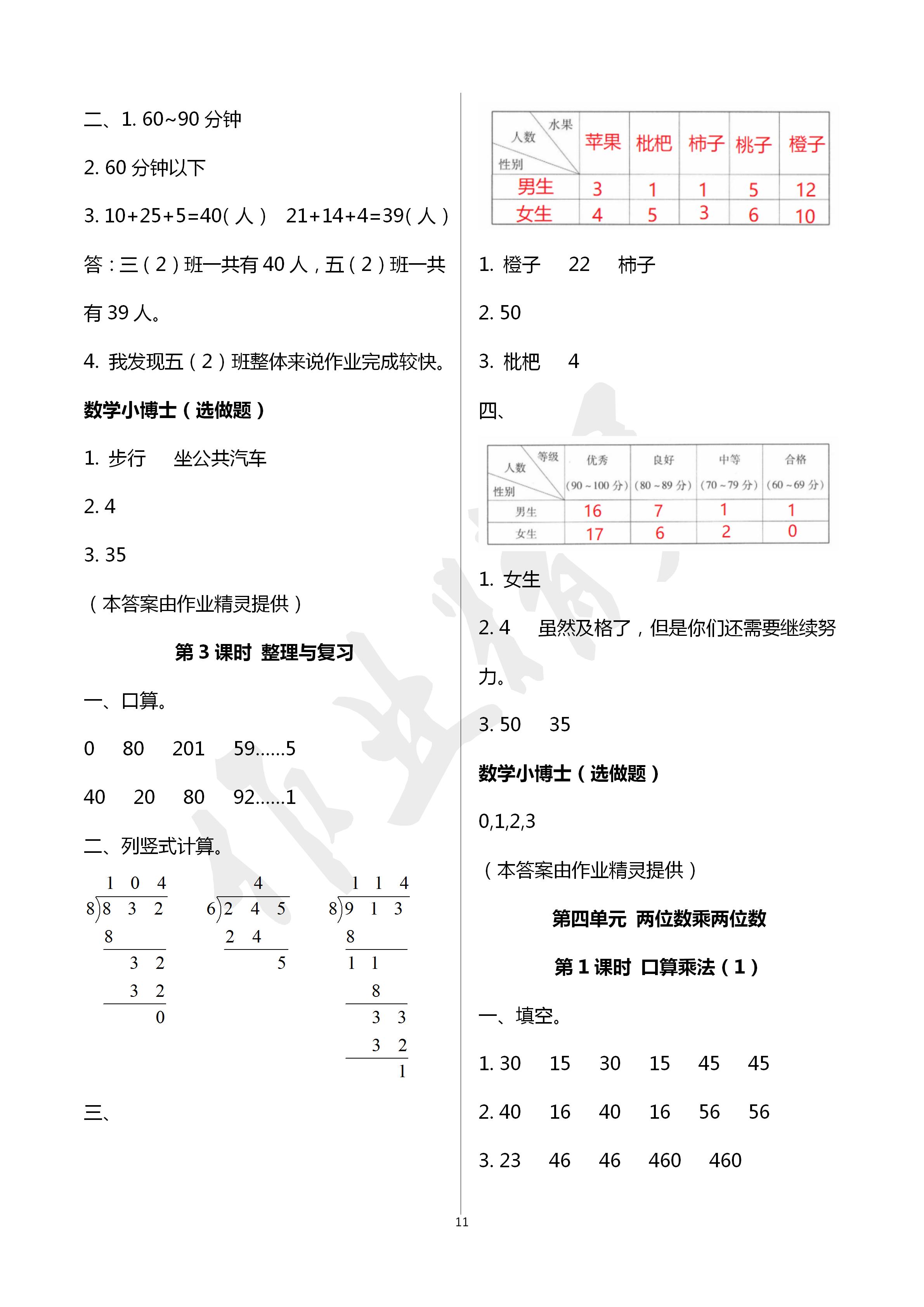 2020年云南省标准教辅同步指导训练与检测三年级数学下册人教版 第11页