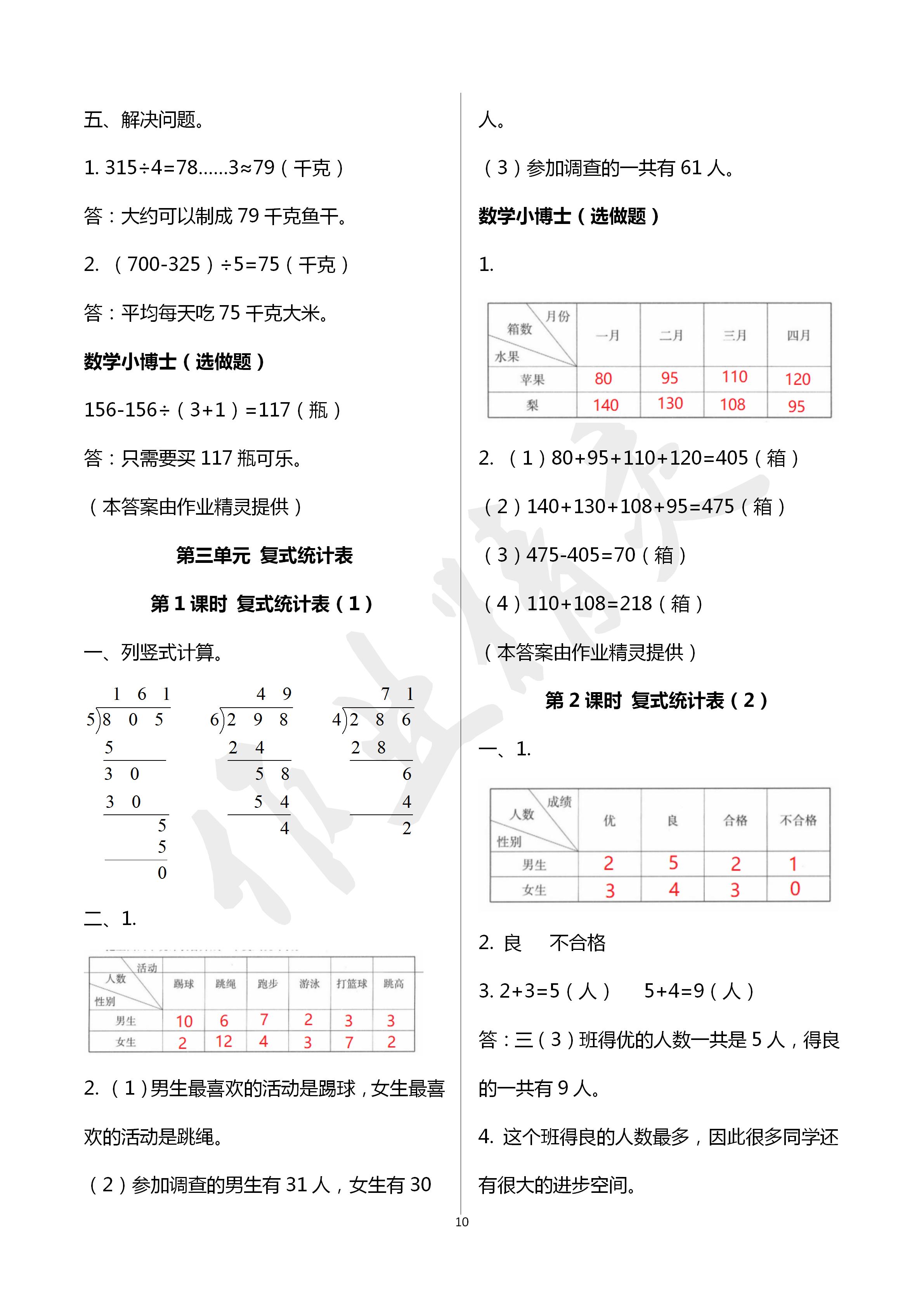 2020年云南省标准教辅同步指导训练与检测三年级数学下册人教版 第10页
