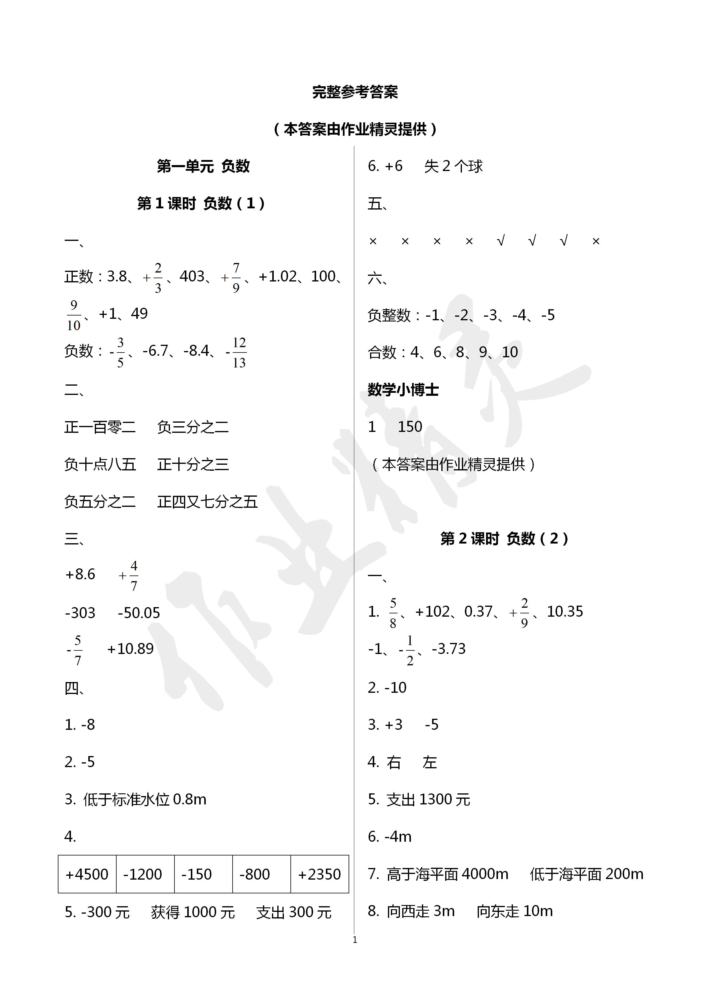 2020年云南省标准教辅同步指导训练与检测六年级数学下册人教版 第1页