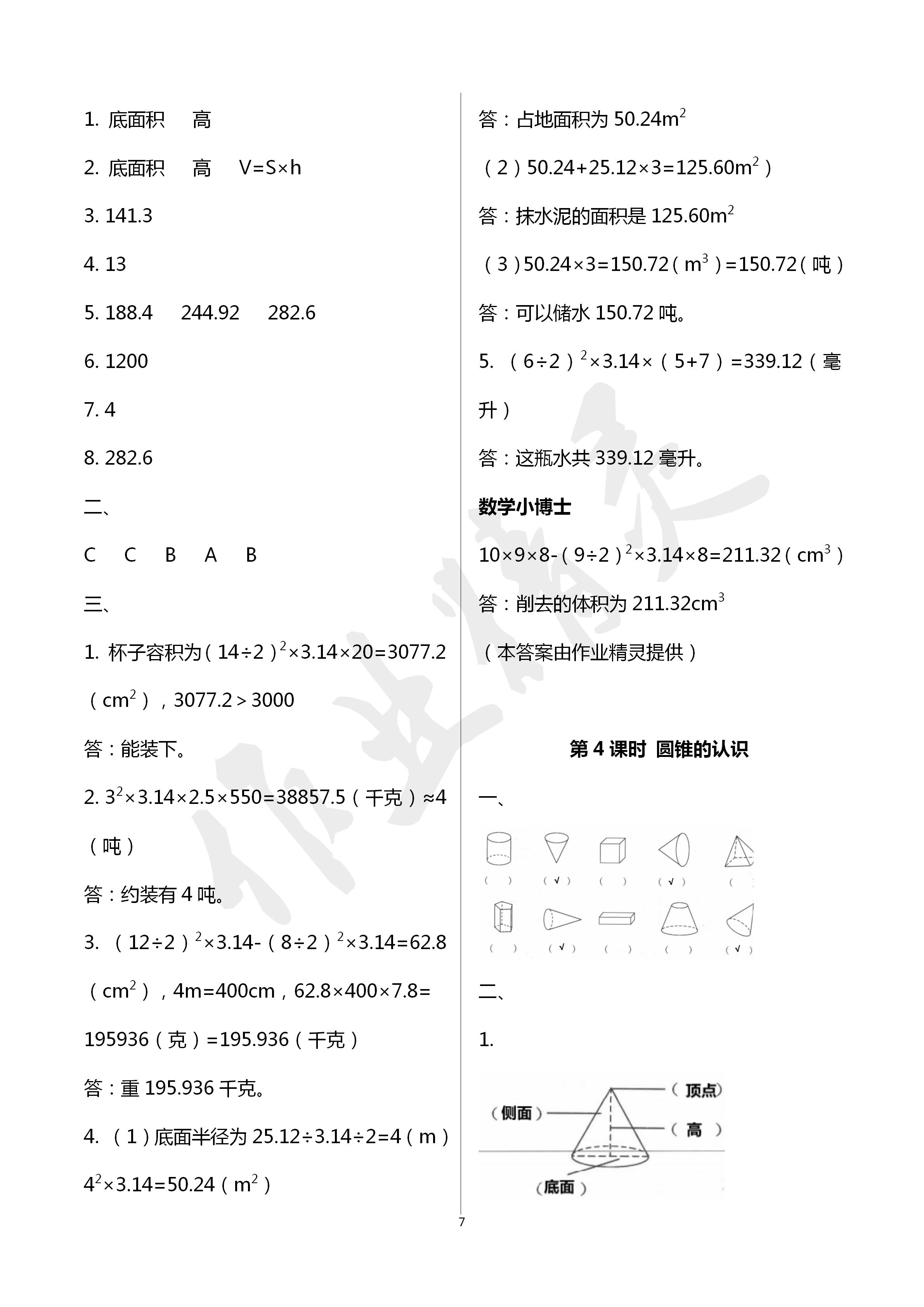 2020年云南省标准教辅同步指导训练与检测六年级数学下册人教版 第7页