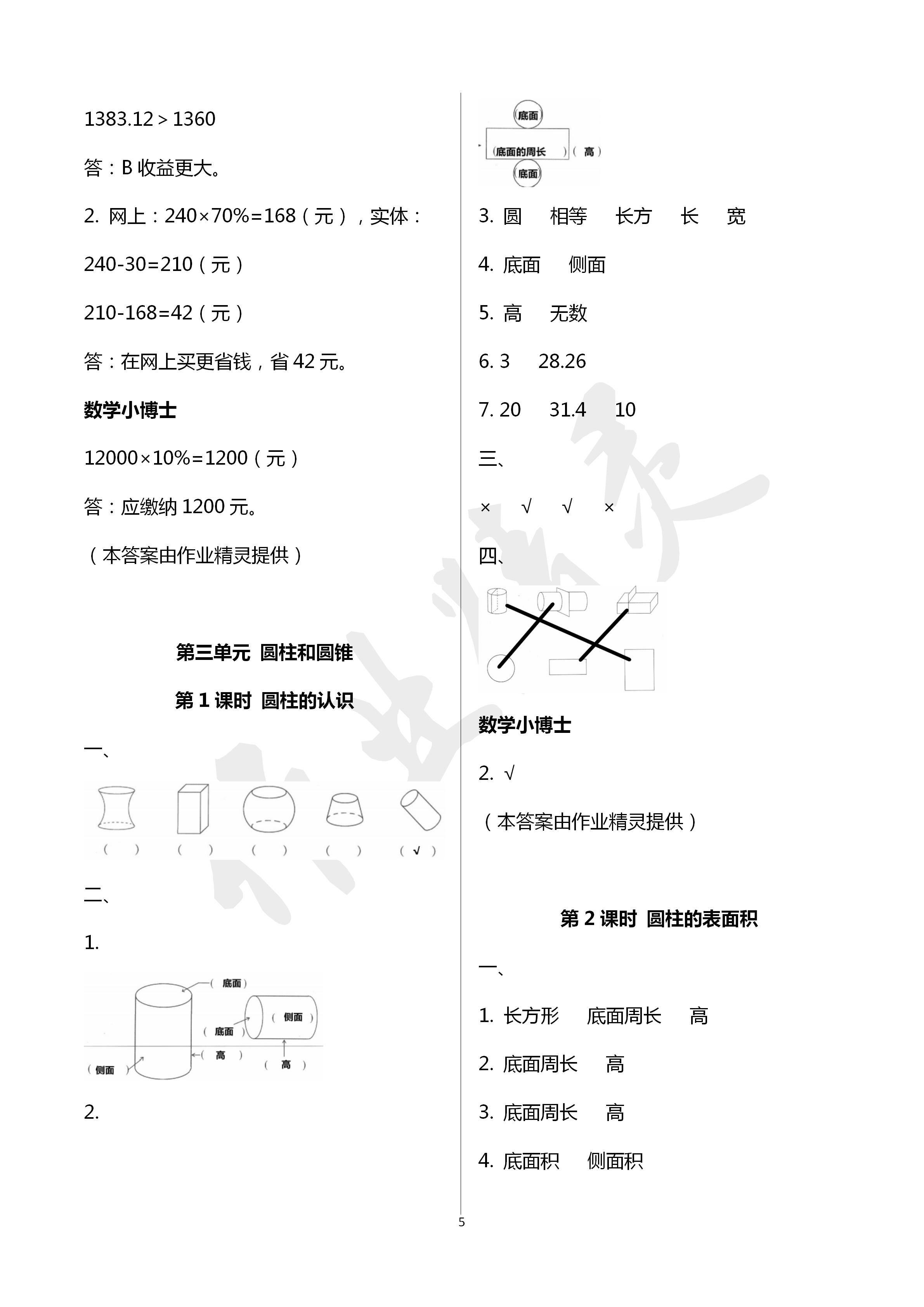 2020年云南省标准教辅同步指导训练与检测六年级数学下册人教版 第5页