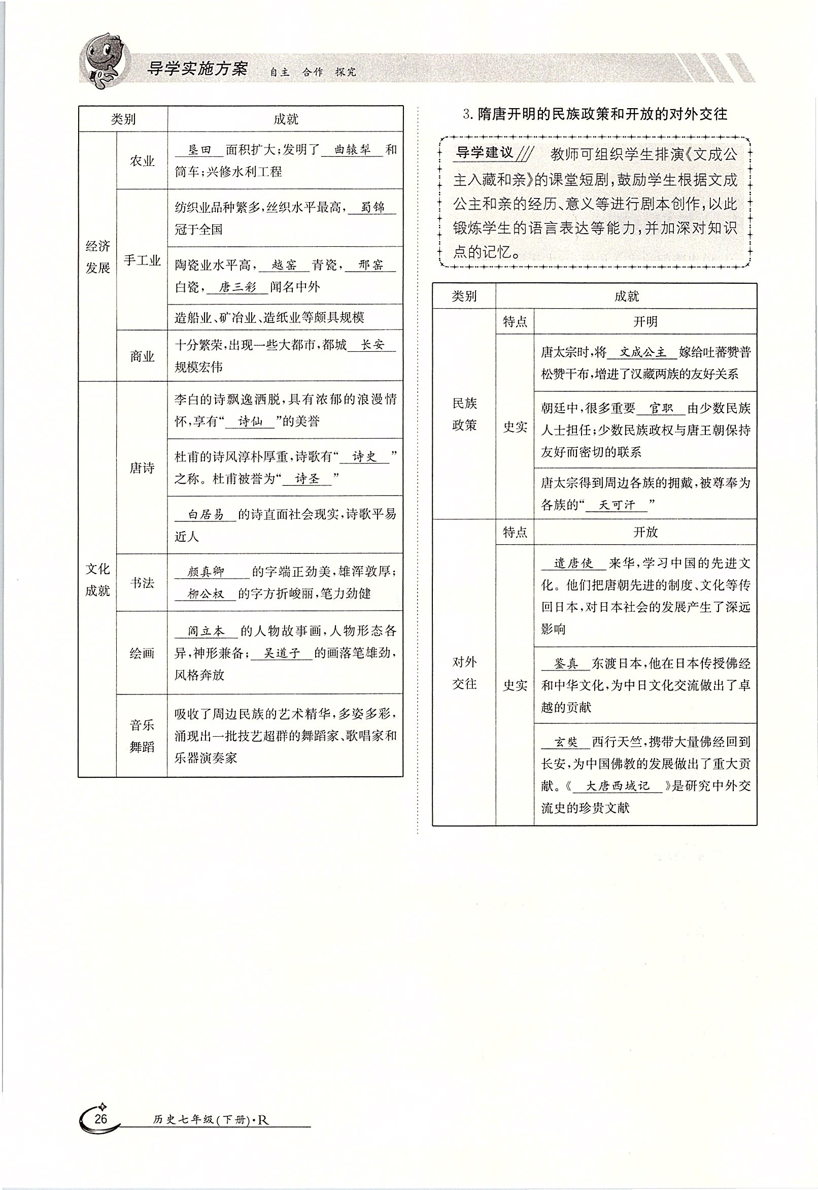 2020年金太陽導(dǎo)學(xué)案七年級歷史下冊人教版 第26頁