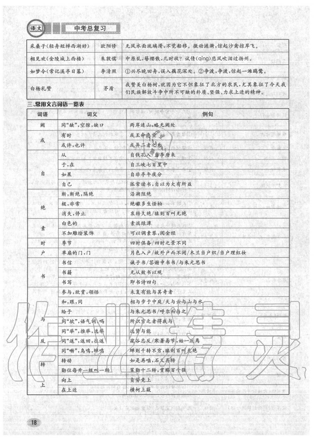 2020年中考總復習長江出版社九年級語文中考用書 參考答案第19頁