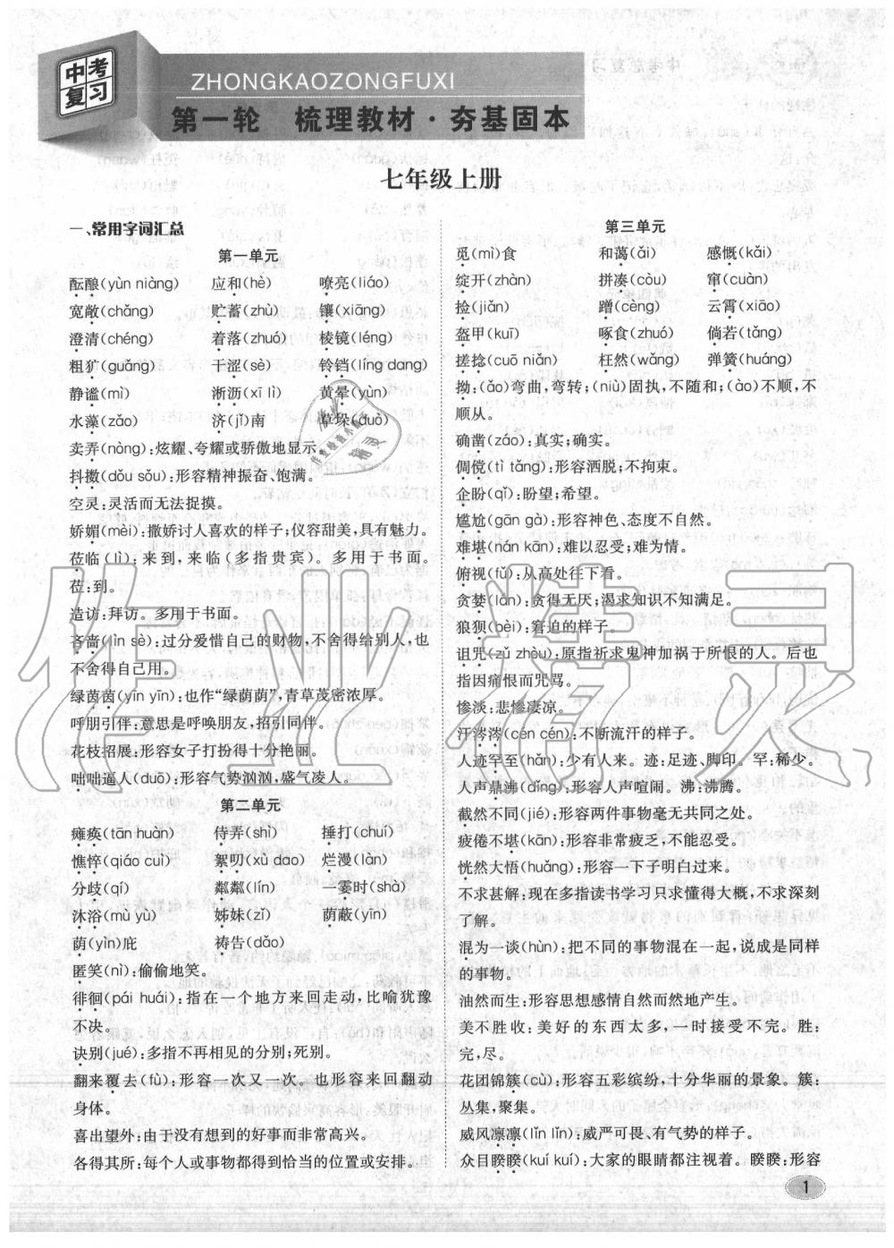 2020年中考總復(fù)習(xí)長江出版社九年級語文中考用書 參考答案第2頁