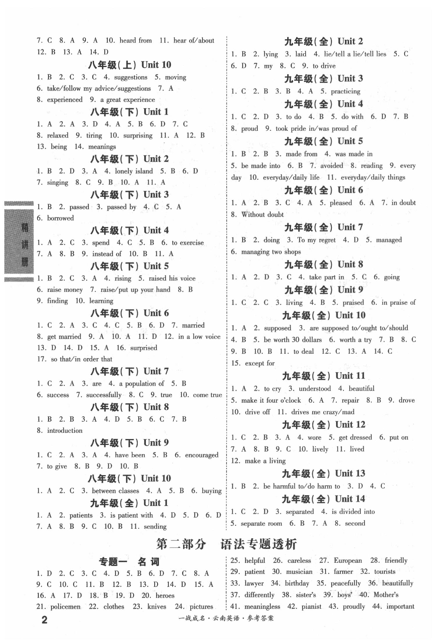 2020年一战成名云南中考考前新方案英语 第2页