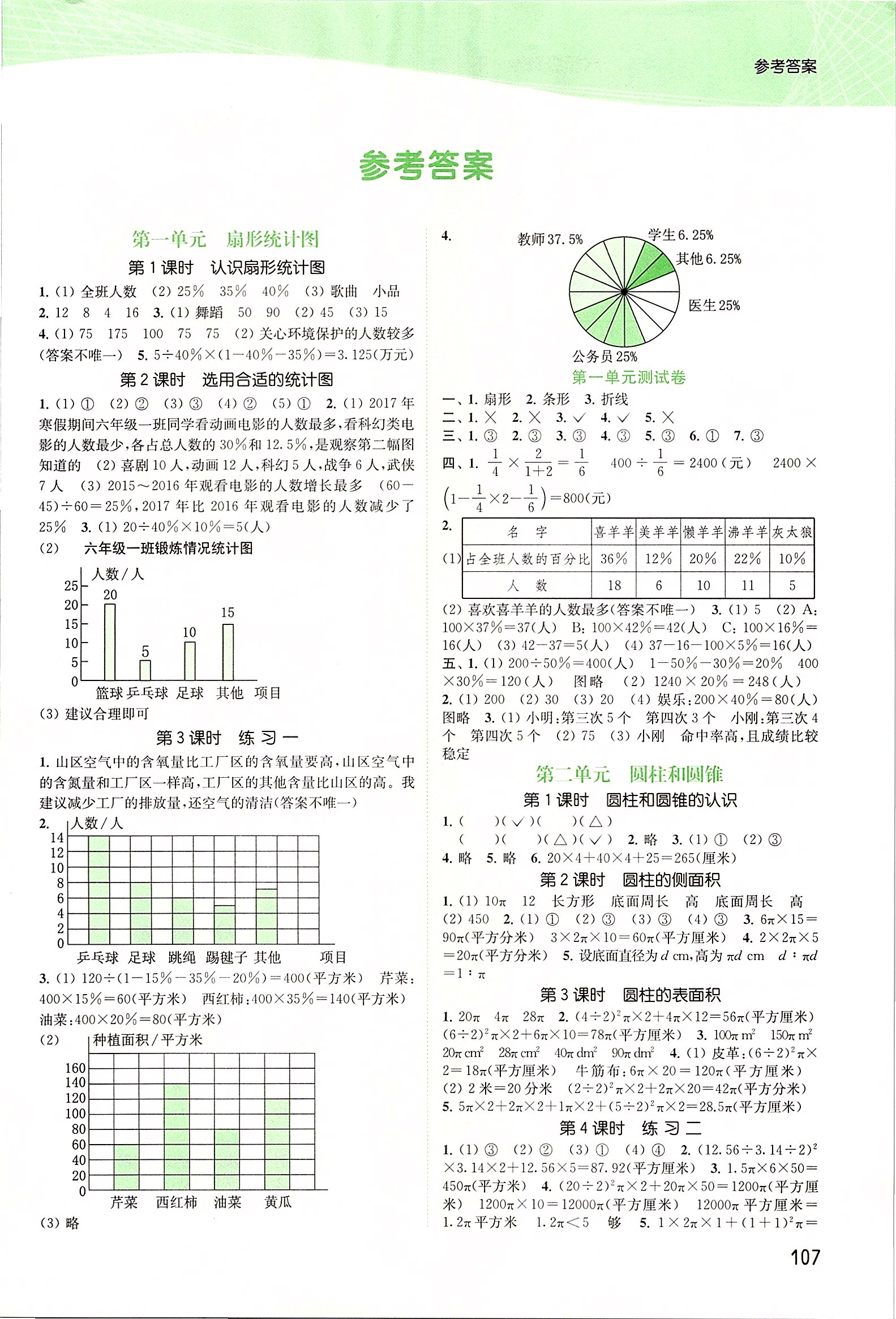 2020年金色课堂课时作业本六年级数学下册江苏版答案—青夏教育精英