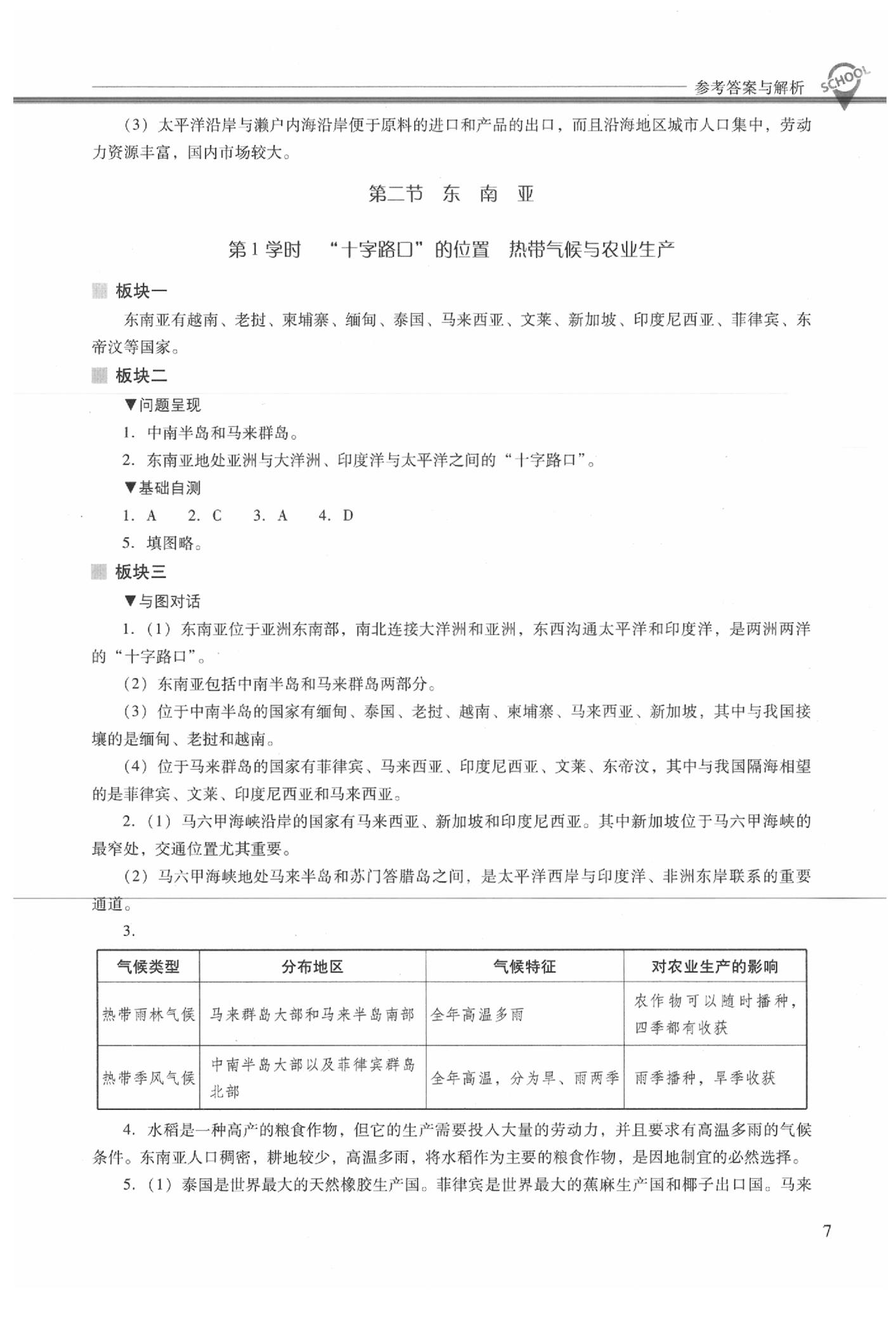 2020年新课程问题解决导学方案七年级地理下册人教版 参考答案第7页