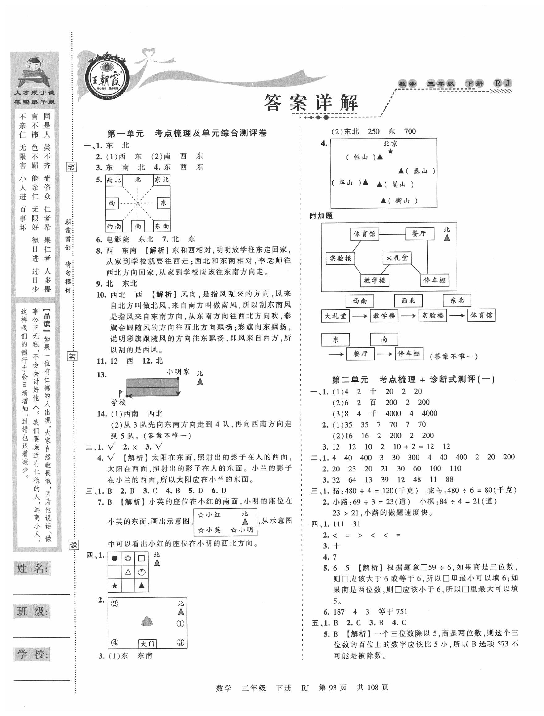 2020年王朝霞考点梳理时习卷五年级数学下册人教版