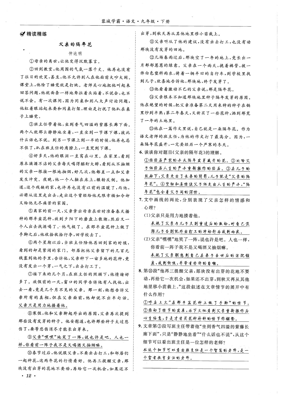 2020年蓉城学霸九年级语文下册统编版 第16页