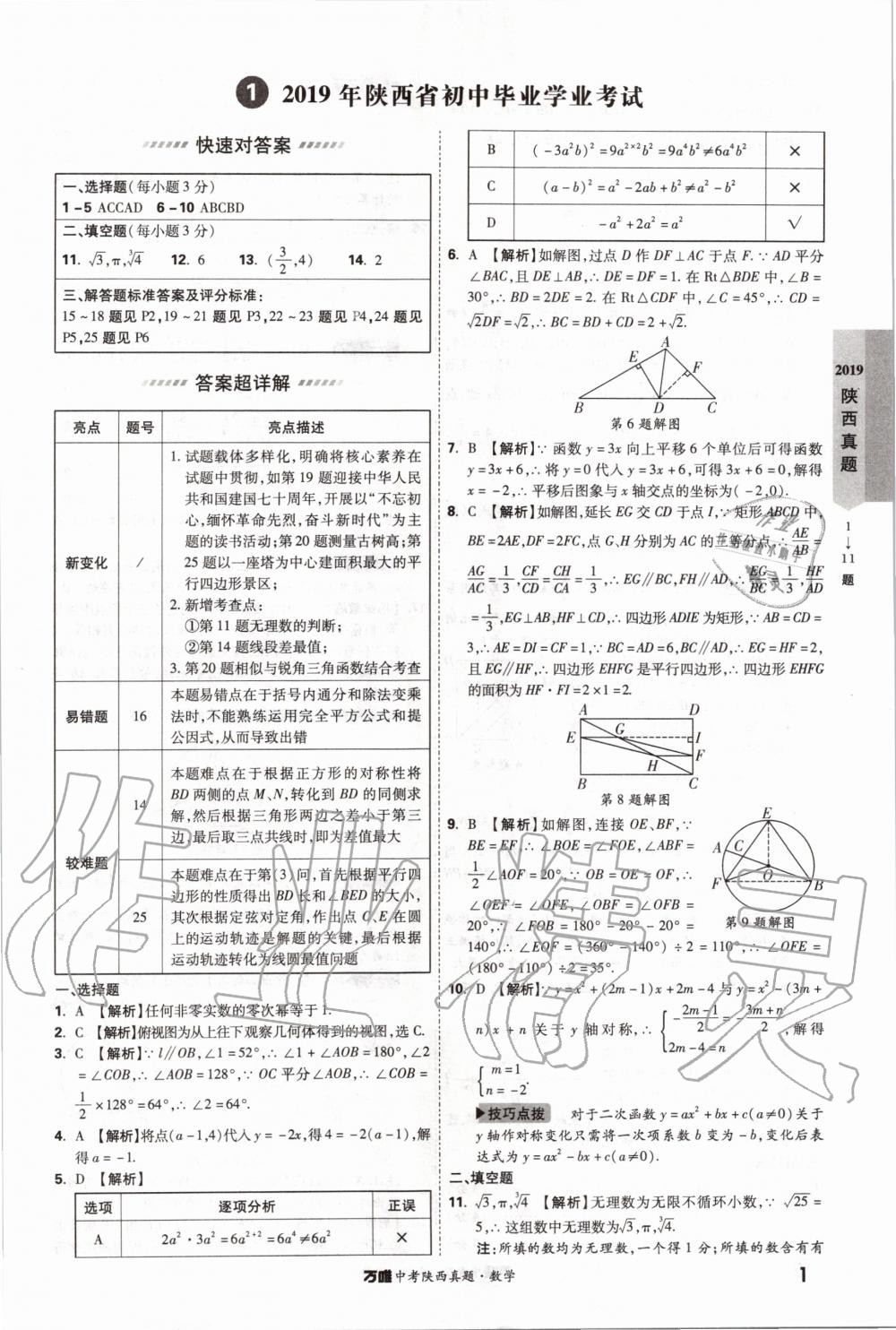 2020年万唯中考陕西真题数学 第1页