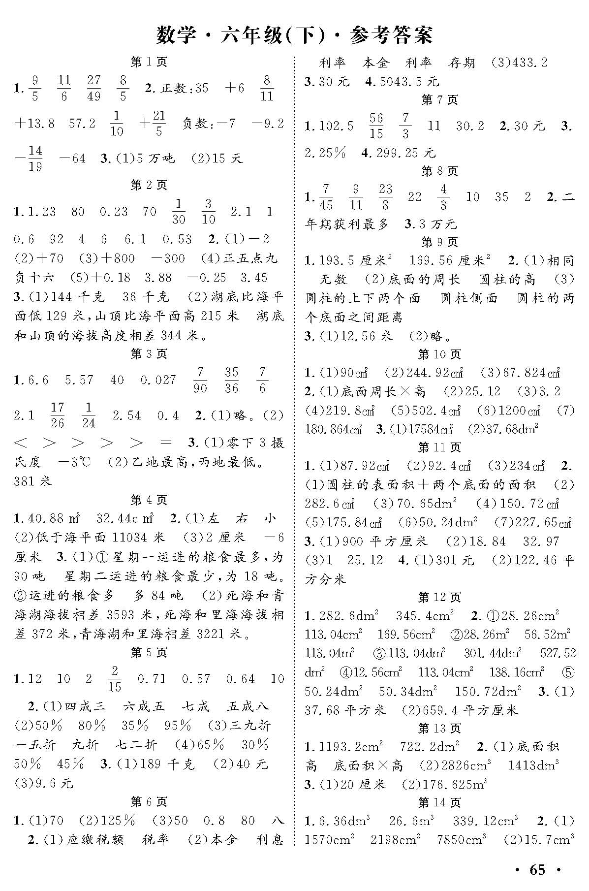 口算速算練習(xí)冊 六年級(jí)下冊人教版RJ 第1頁