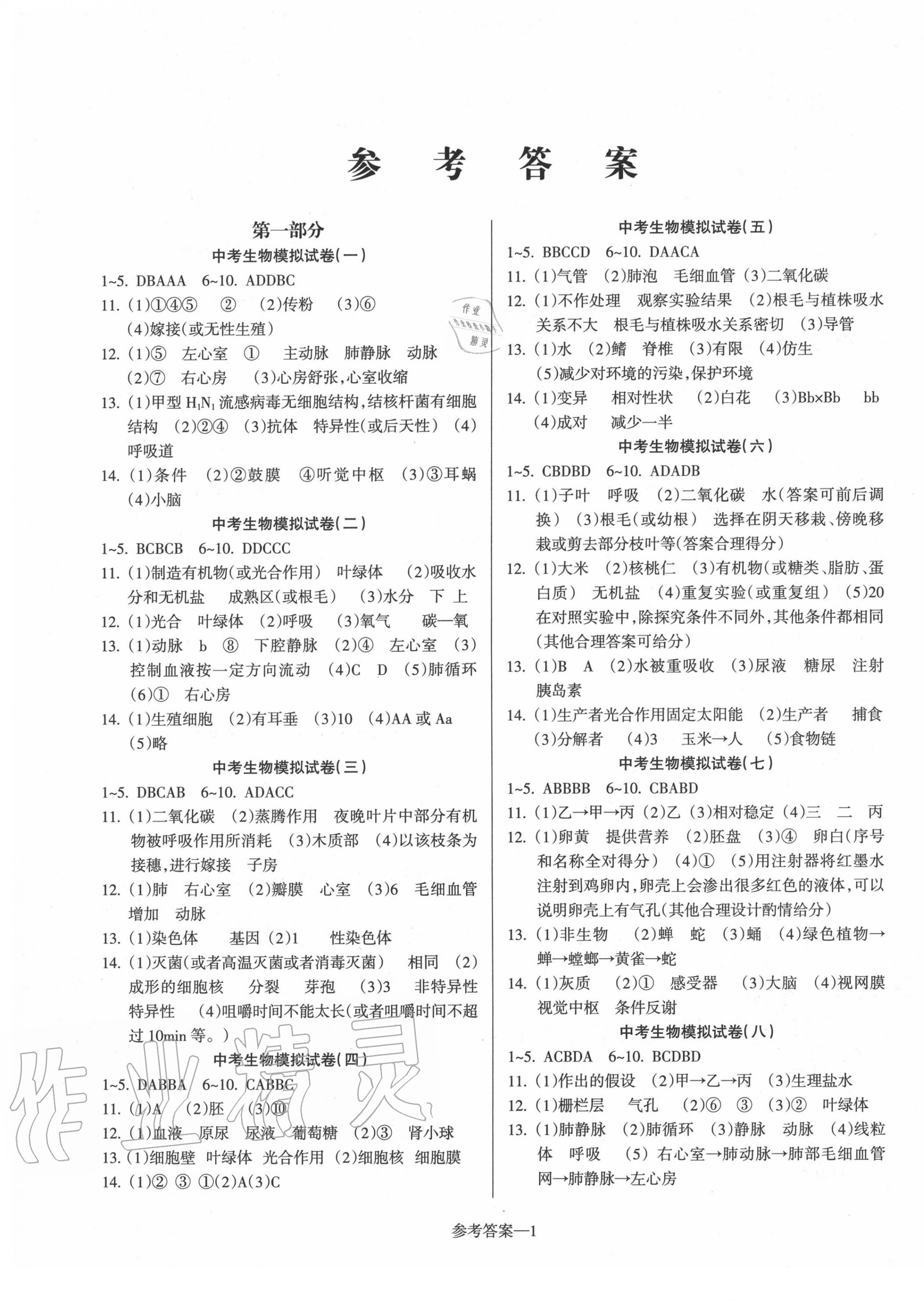 2020年冲刺中考试卷生物徐州专版 第1页