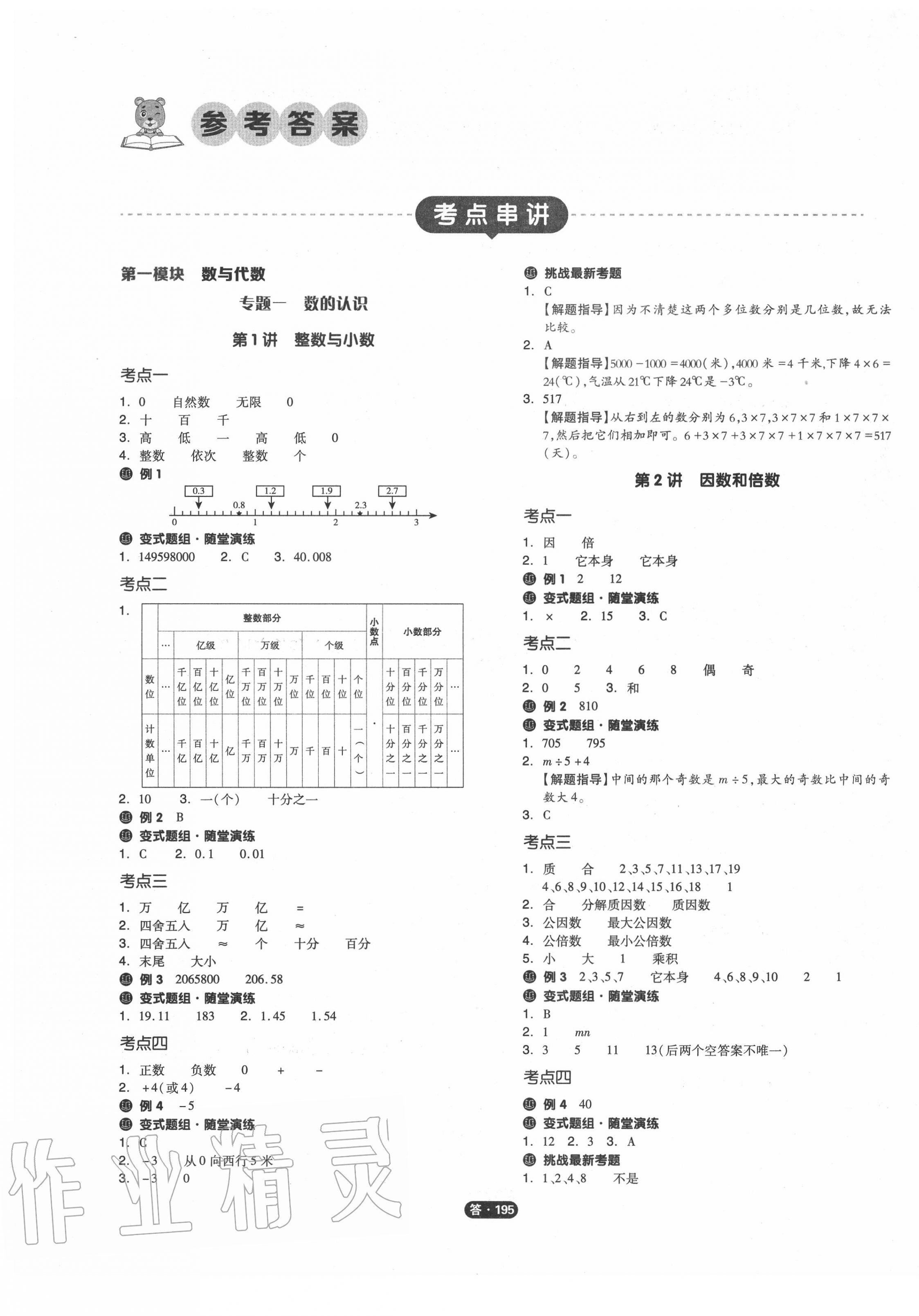 2021年全品小学总复习数学苏教版参考答案第1页参考答案