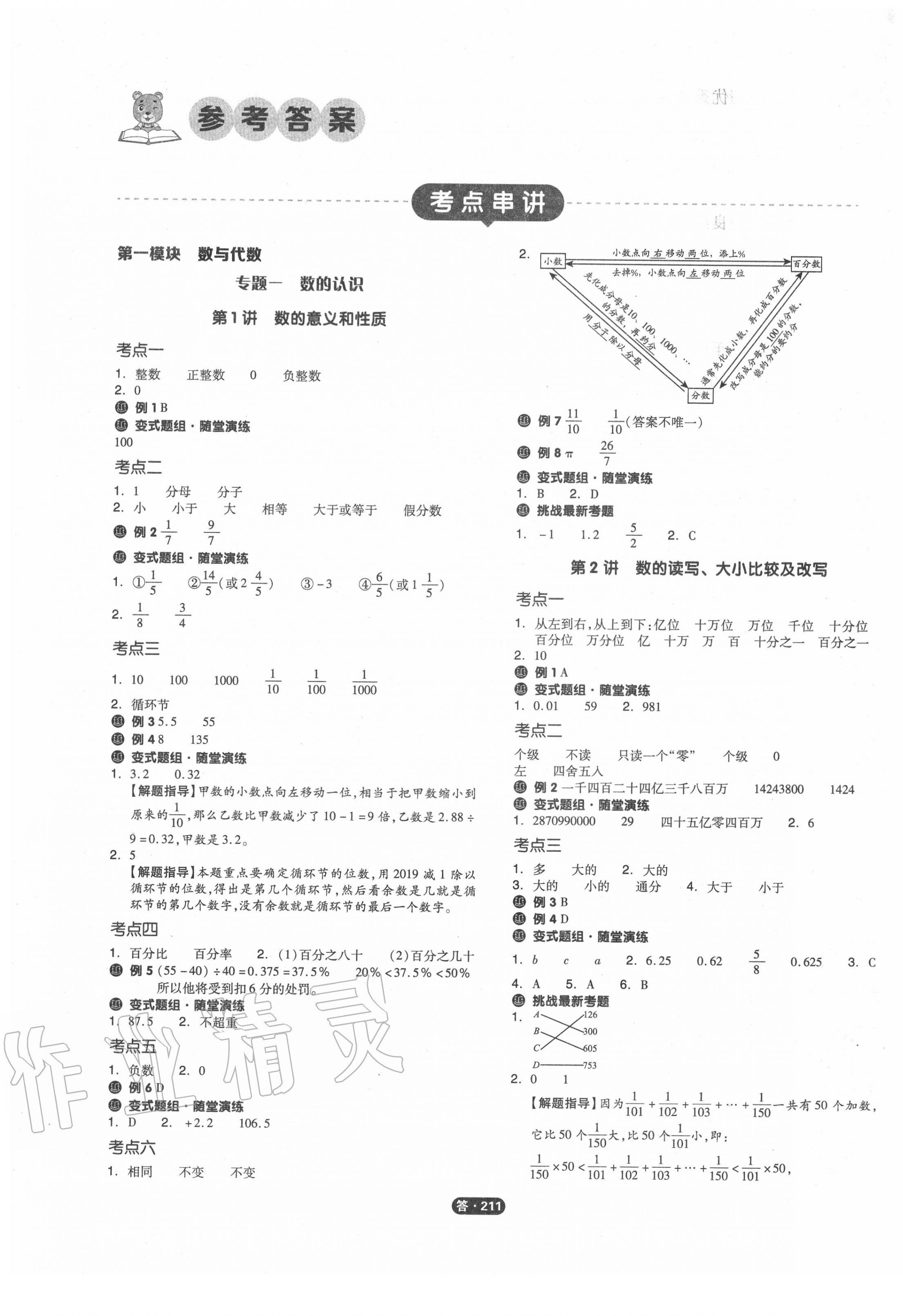 2022年全品小学总复习六年级数学第1页参考答案