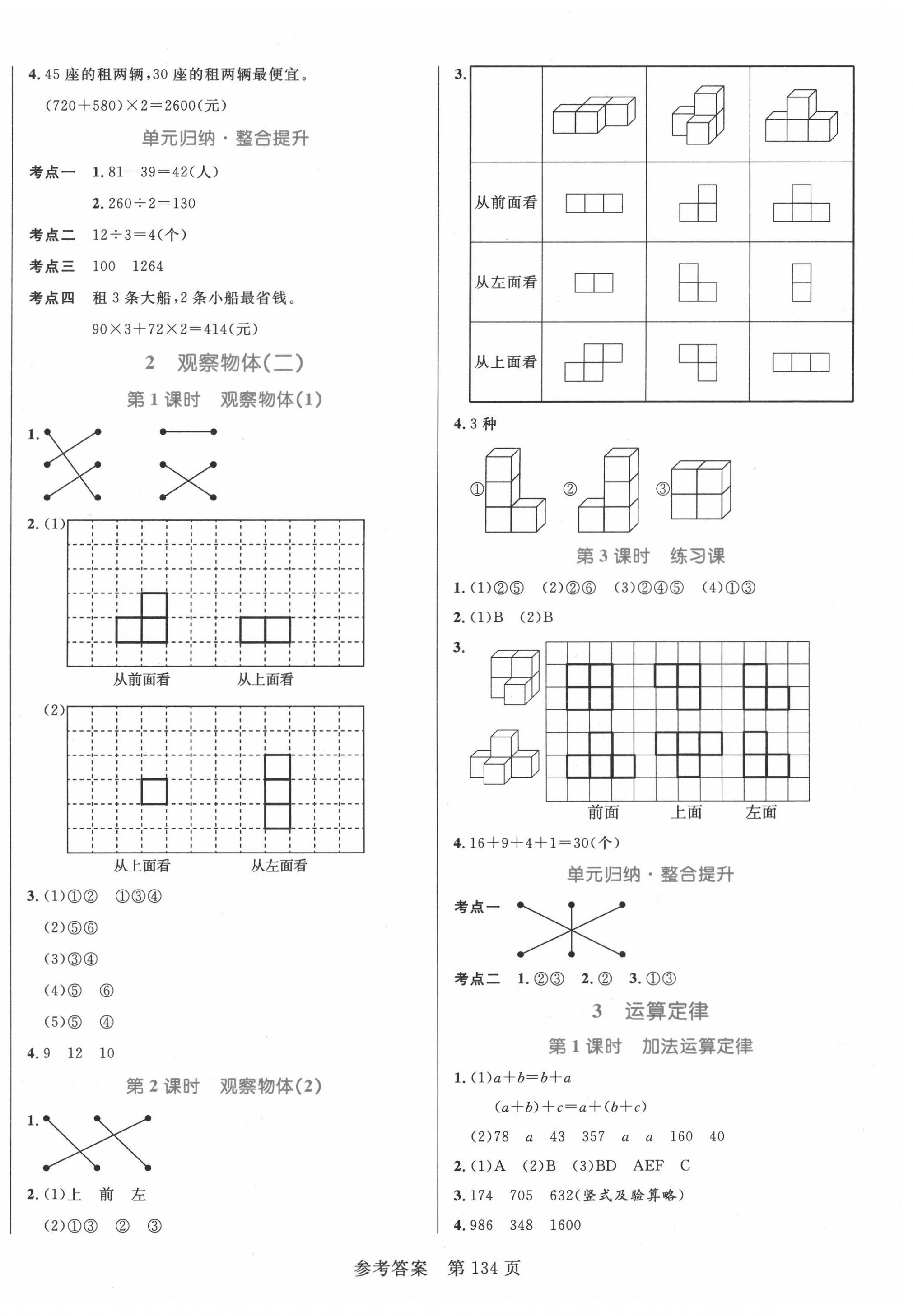 2020年黄冈名师天天练四年级数学下册人教版 参考答案第2页