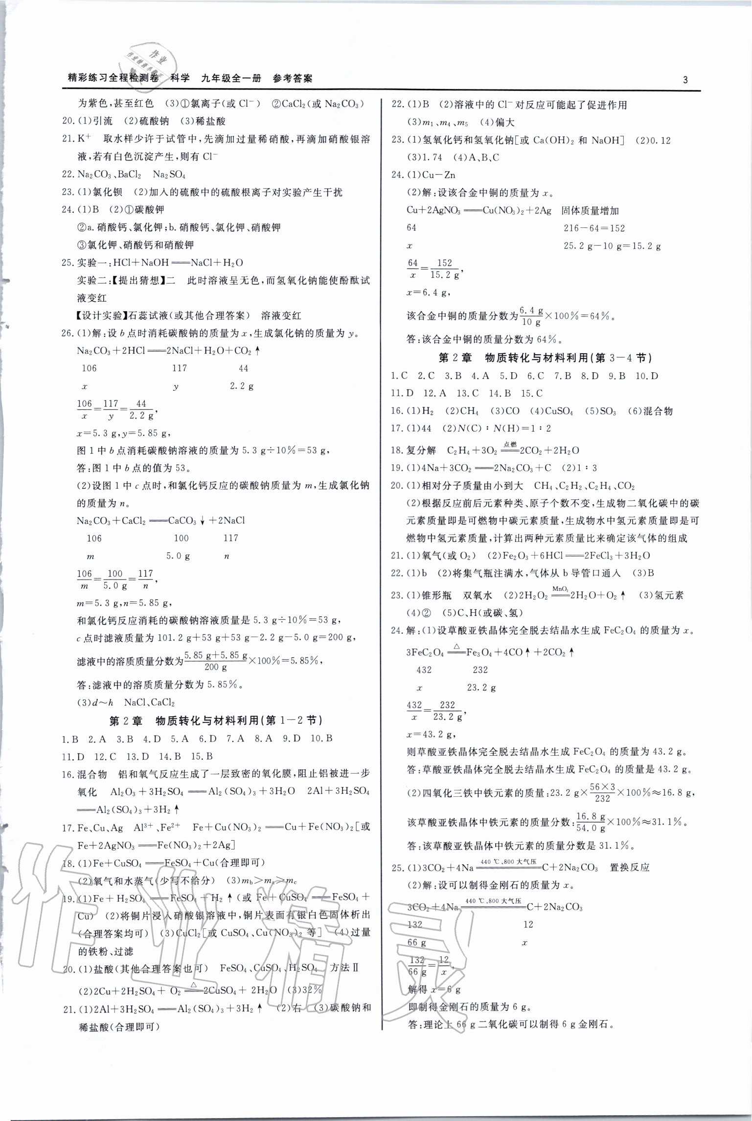 2020年全程檢測(cè)卷九年級(jí)科學(xué)全一冊(cè)通用版 第3頁