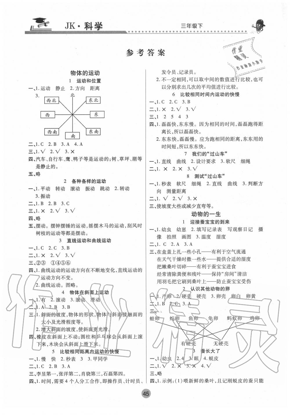 > 2020年课堂聚焦三年级科学下册教科版 > 参考答案第1页 参考答案