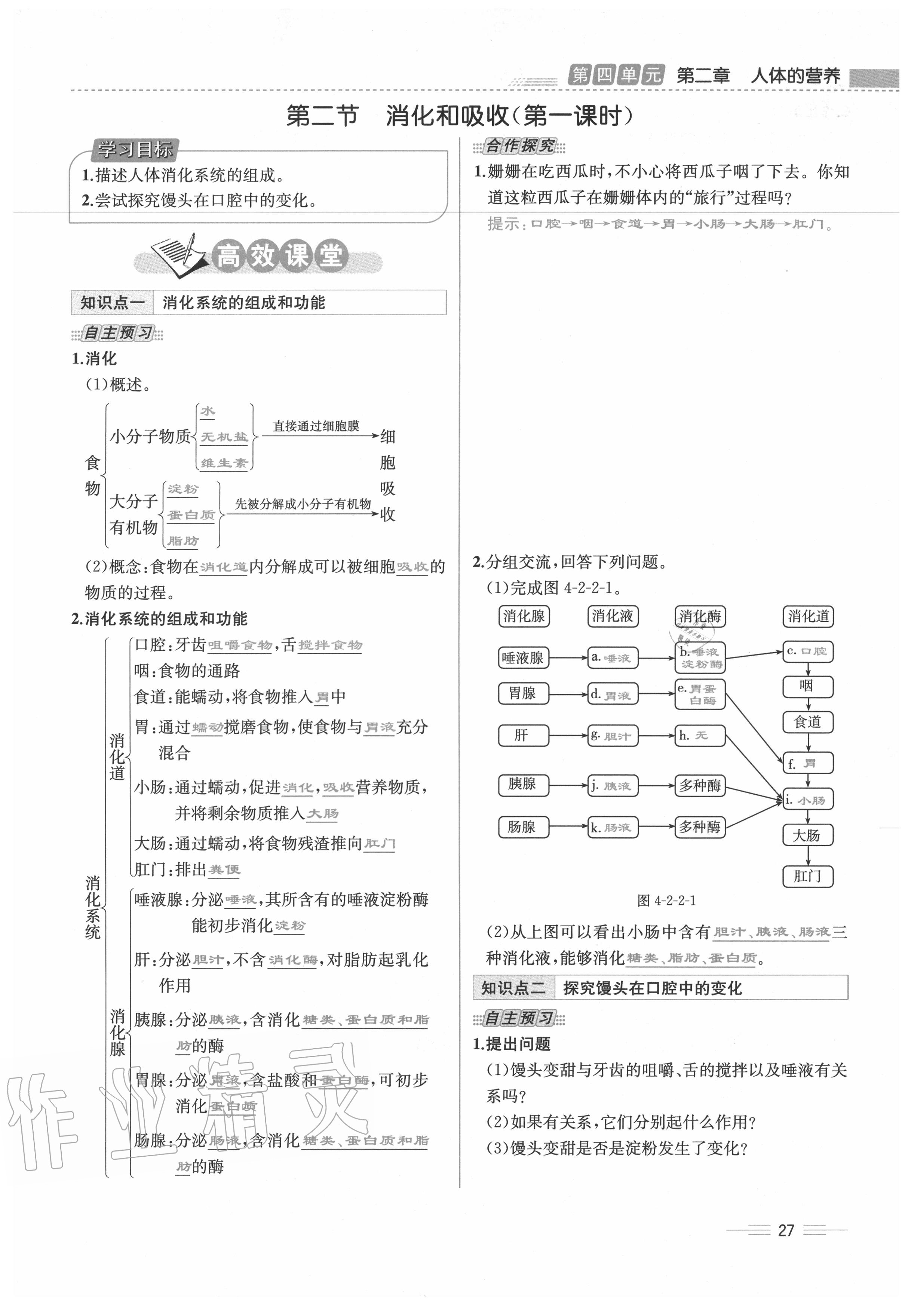 2020年人教金學(xué)典同步解析與測(cè)評(píng)七年級(jí)生物下冊(cè)人教版云南專版 第27頁(yè)