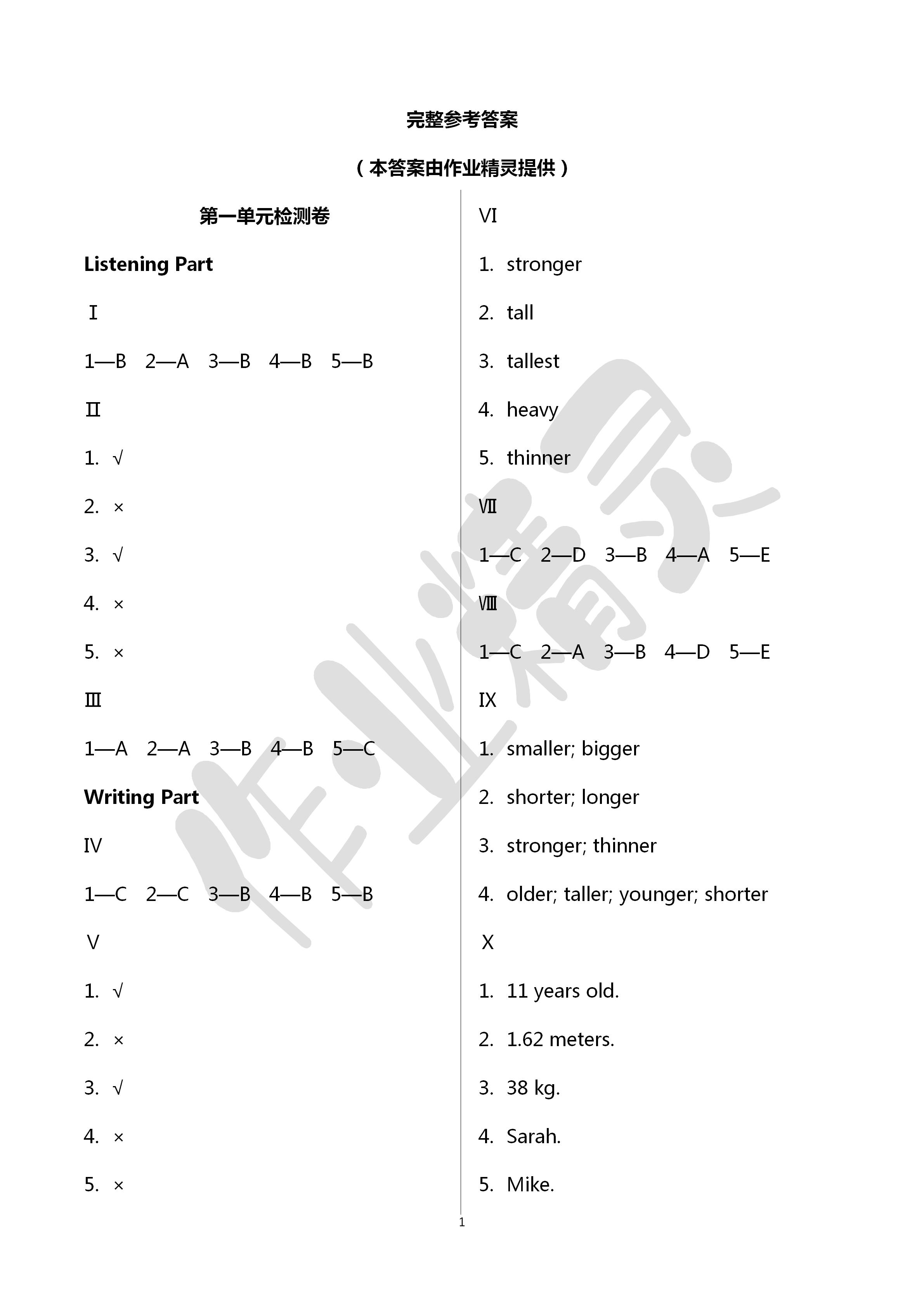 2020年單元檢測(cè)卷六年級(jí)英語下冊(cè)人教版 第1頁