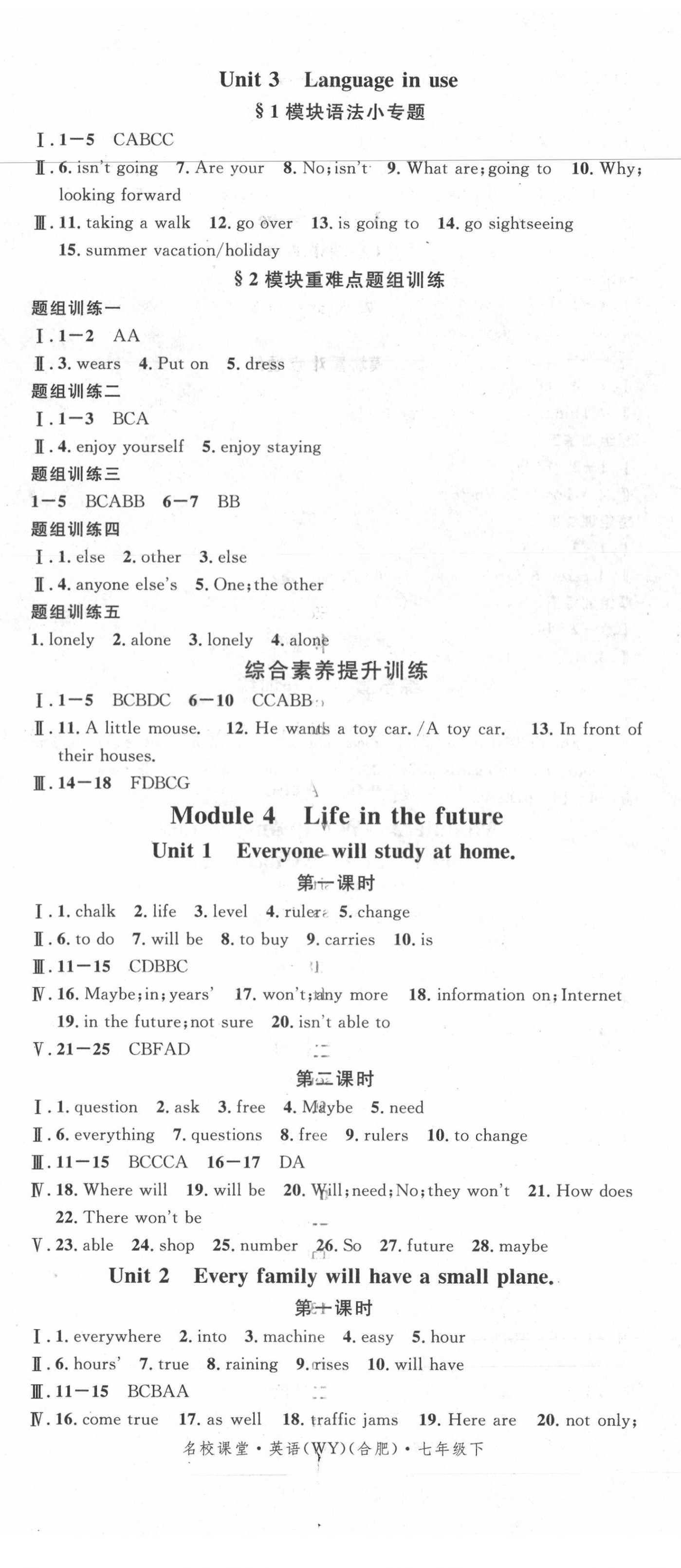 2020年名校课堂七年级英语下册外研版合肥专版 第5页