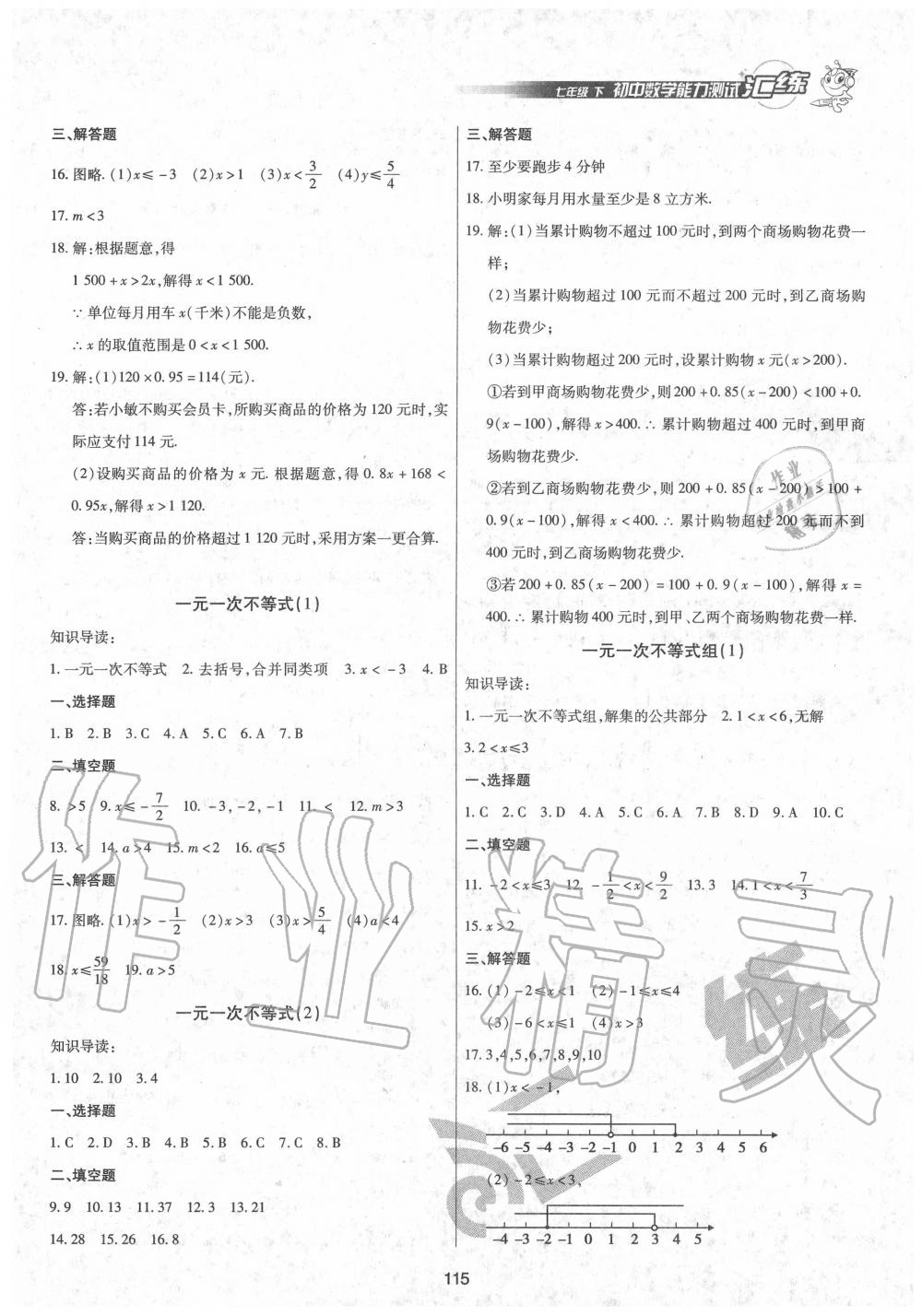 2020年匯練初中數(shù)學(xué)能力測試七年級下冊人教版 第5頁