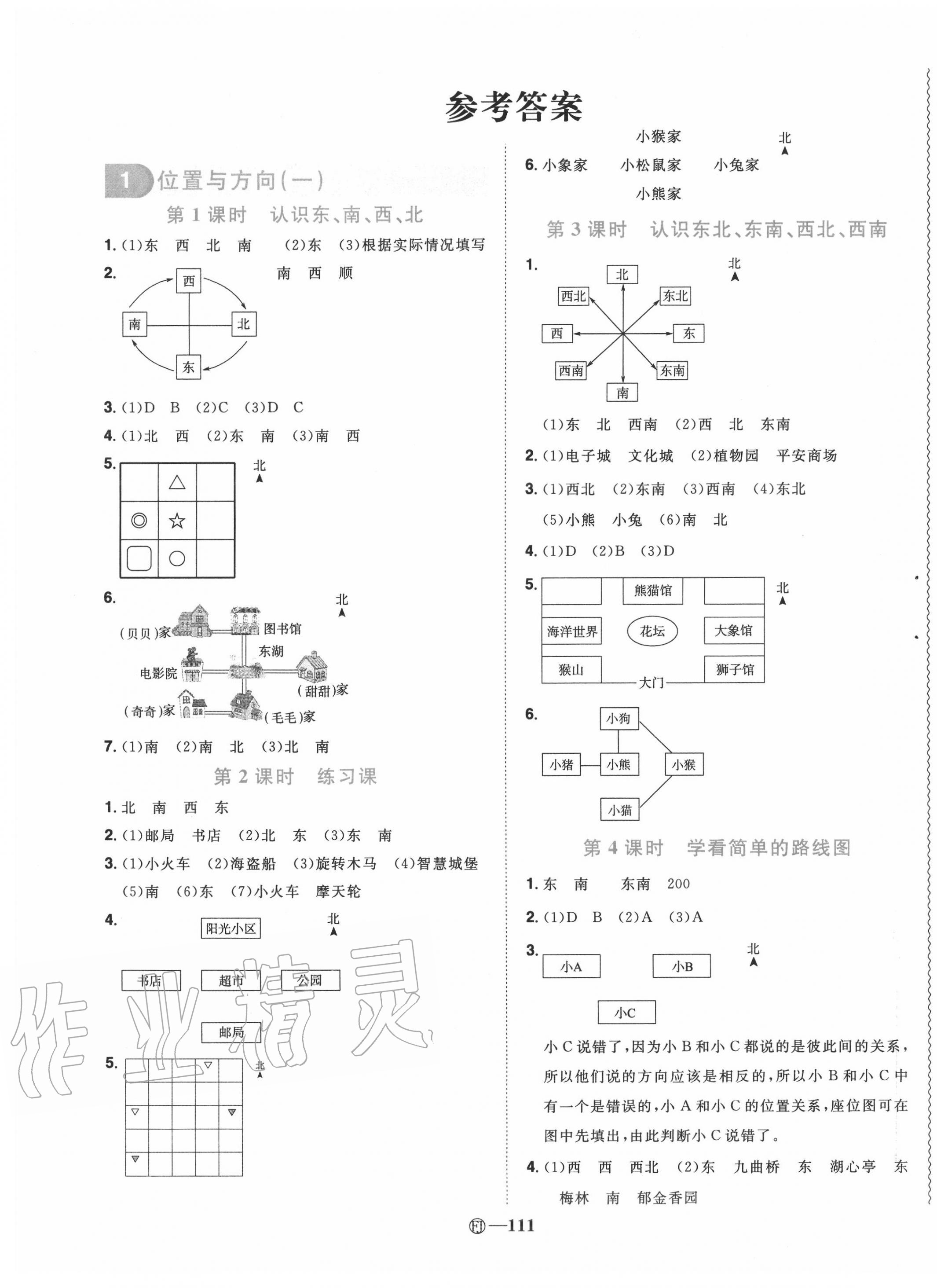 2020年陽光同學課時優(yōu)化作業(yè)三年級數(shù)學下冊人教版福建專版 參考答案第1頁