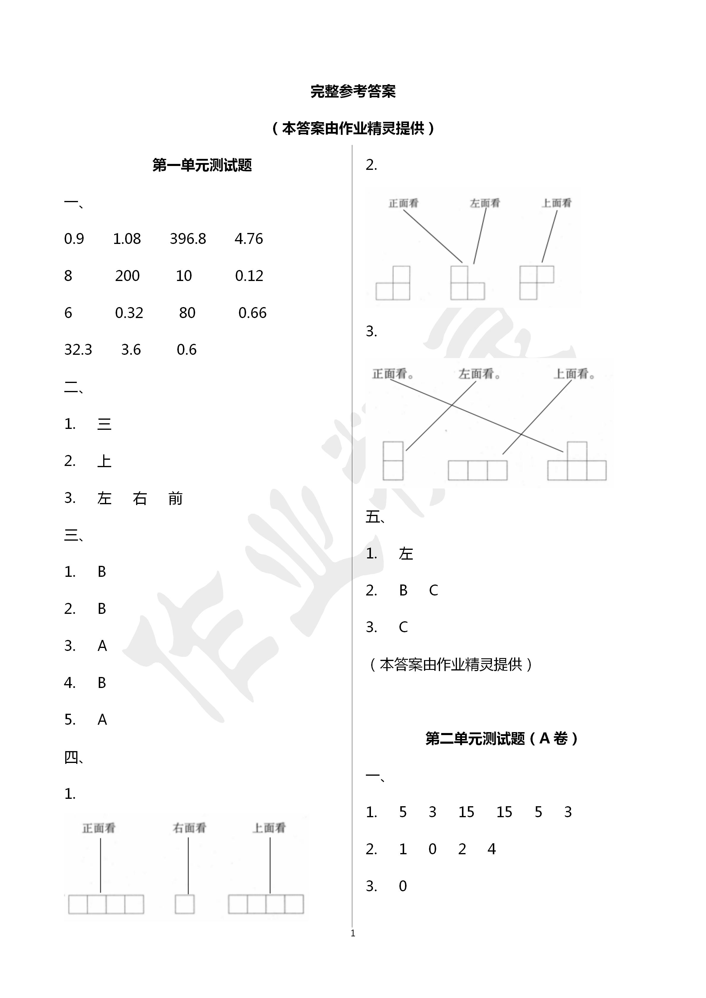 2020年单元自测试卷五年级数学下册人教版临沂专版 第1页