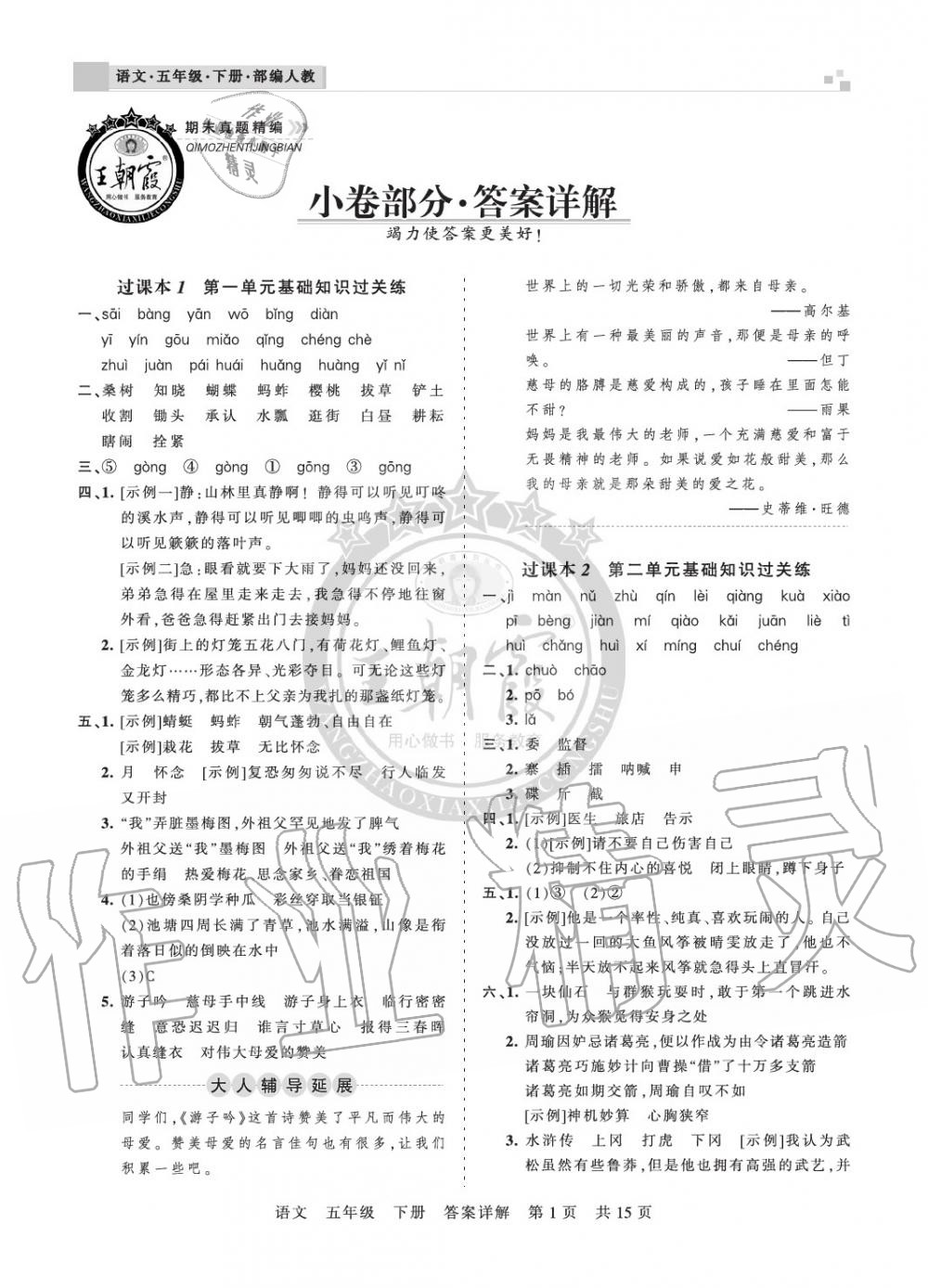 2020年王朝霞期末真题精编五年级语文下册人教版郑州专版