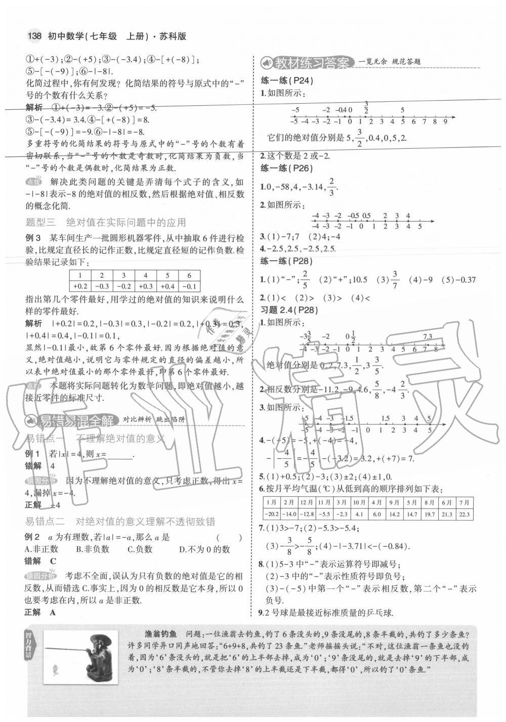 2020年教材课本七年级数学上册苏科版 参考答案第12页