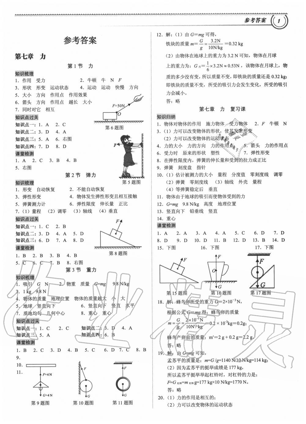 2020年導(dǎo)思學(xué)案八年級(jí)物理下冊(cè)人教版 參考答案第1頁