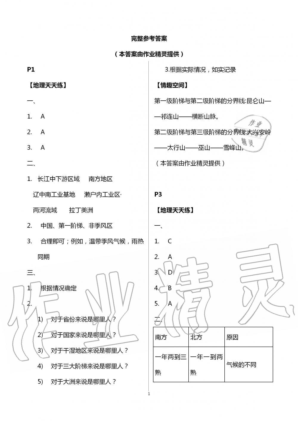 2020年暑假生活八年级地理通用版北京教育出版社 第1页