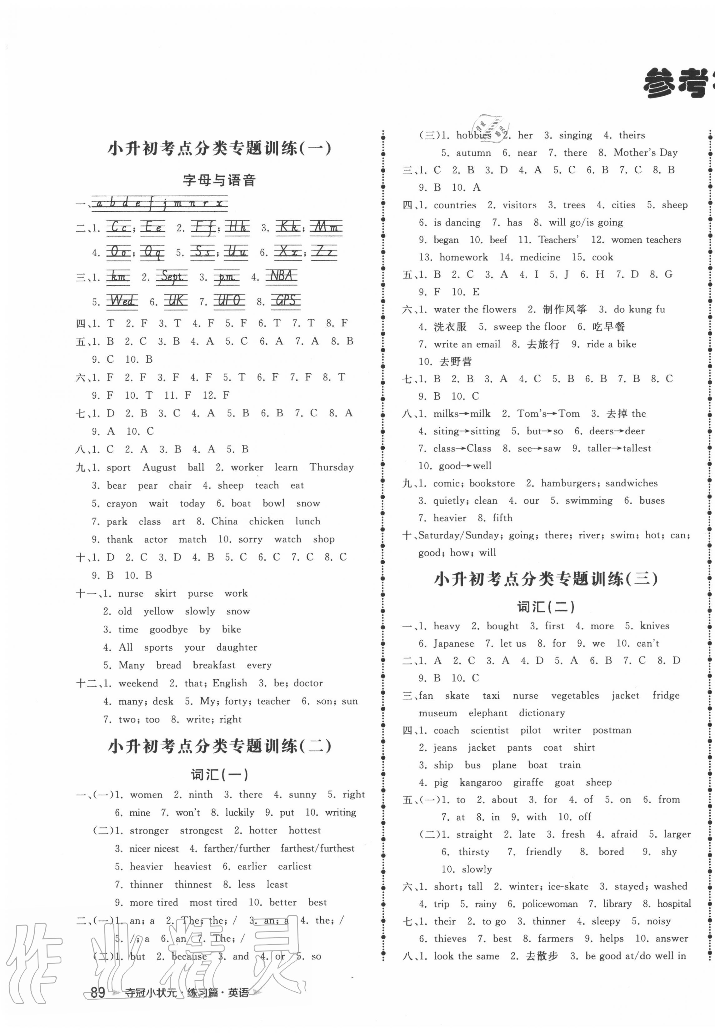 2020年夺冠冲刺卷小学毕业升学总复习英语济宁专版 第1页