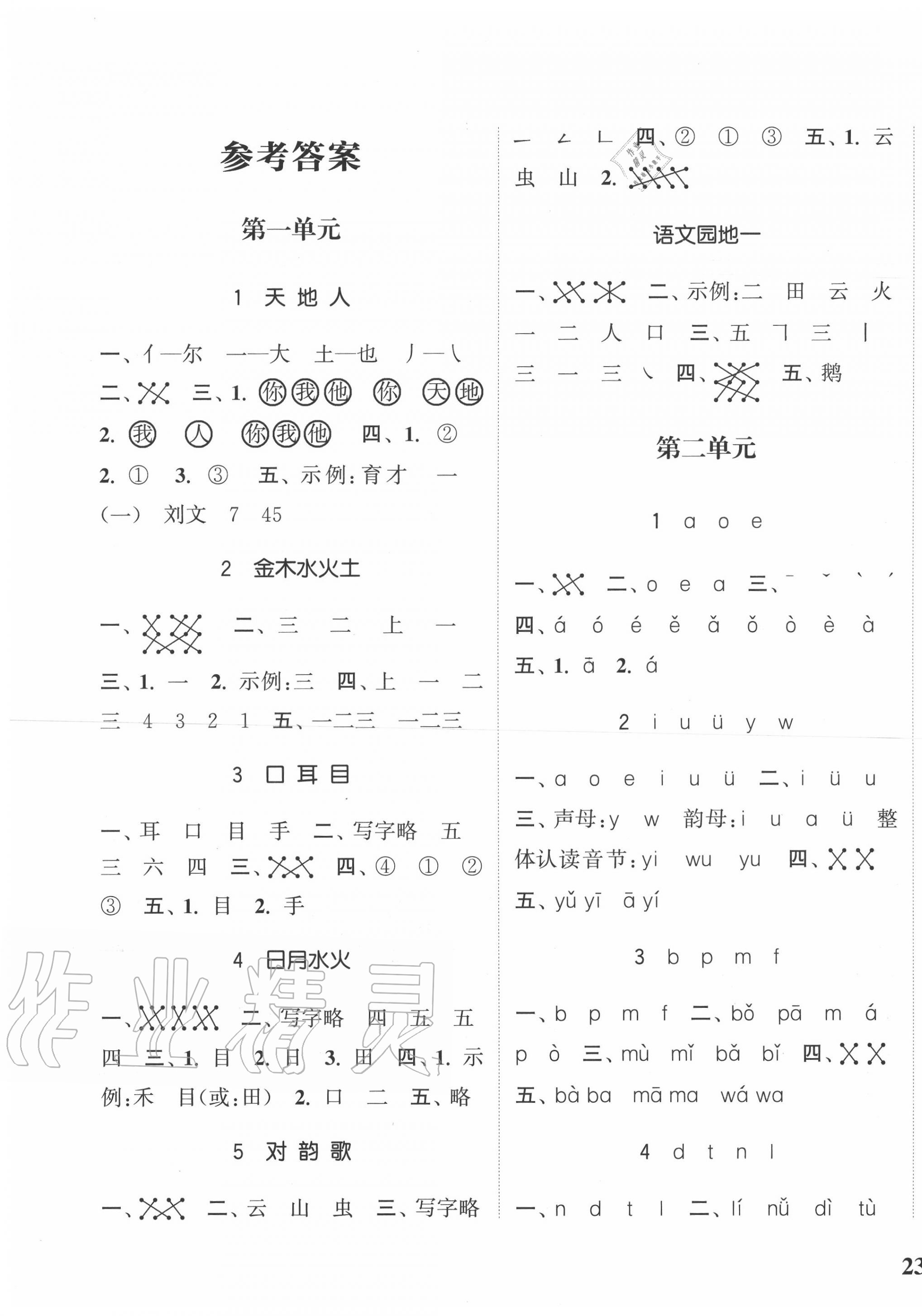 2020年通城學(xué)典課時(shí)新體驗(yàn)一年級(jí)語(yǔ)文上冊(cè)人教版 參考答案第1頁(yè)