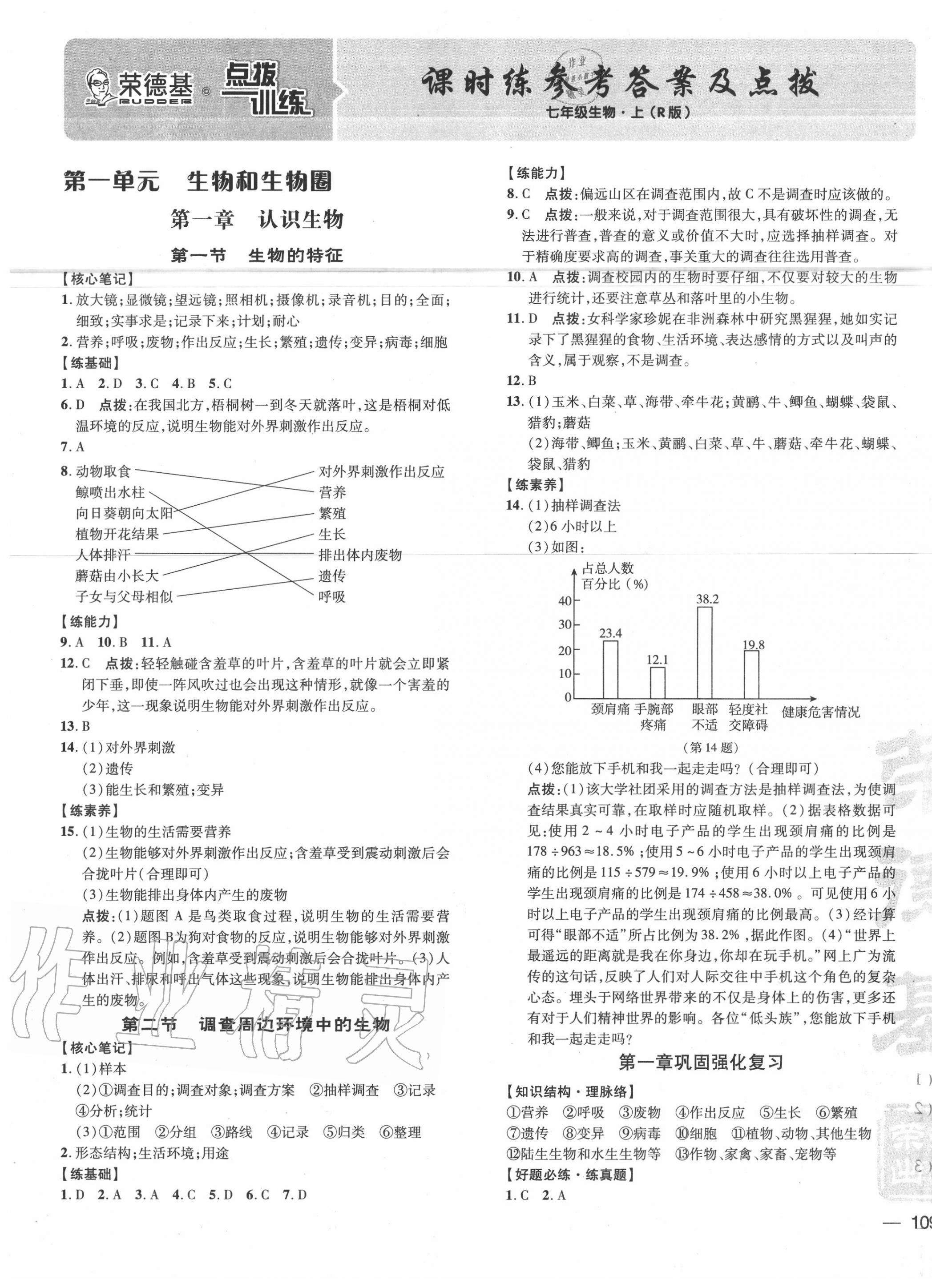 2020年點撥訓練七年級生物上冊人教版 參考答案第1頁